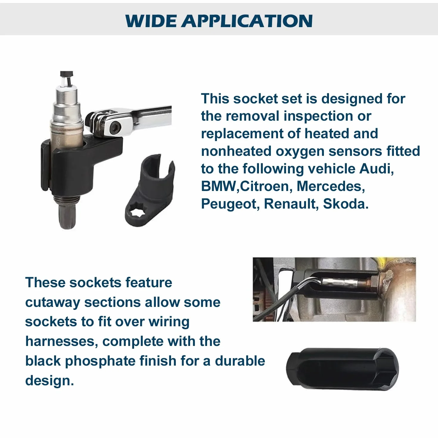 Chiave Sonda Lambda 22mm 27mm 29mm Kit Bussole Sensore Ossigeno O2 Attacco 3/8" 1/2" 10 Pezzi