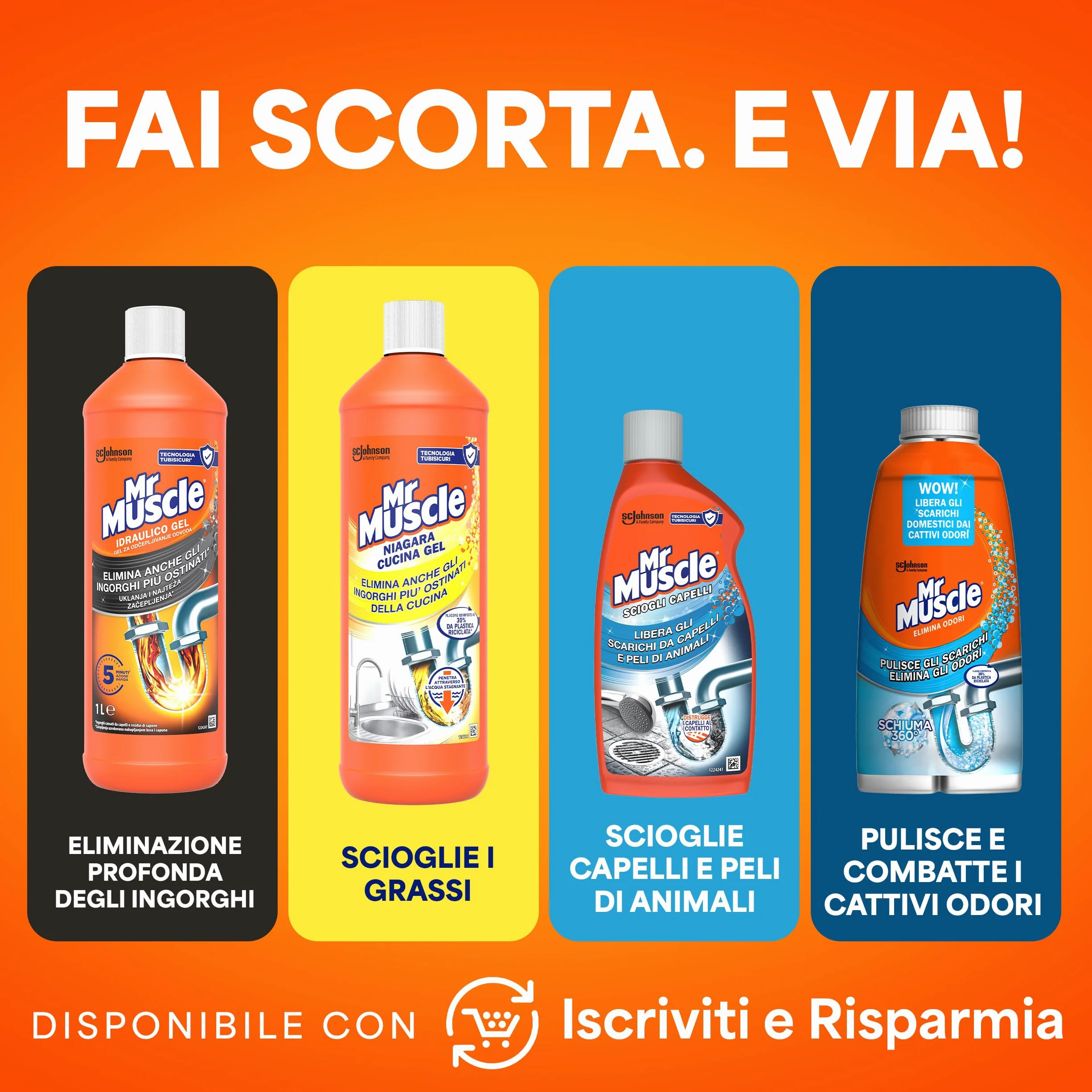Mr Muscle Niagara Cucina Gel Disgorgante Forte per Tubi Scarichi 3x1000ml