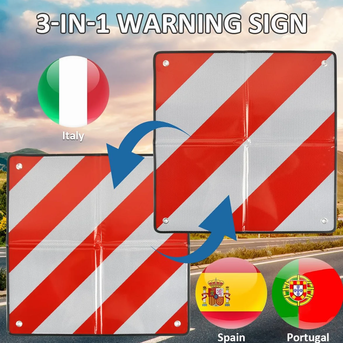 Cartello Carichi Sporgenti Omologato 50×50cm per Italia Spagna Portogallo con Ganci