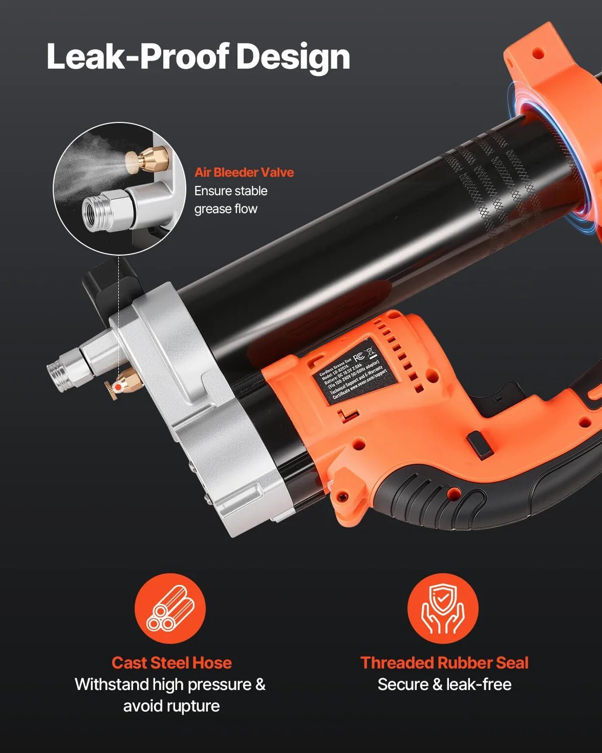 VEVOR Ingrassatore a Batteria Senza Fili, Pressione Massima 55 MPa Ingrassatore Elettrica, Batteria 2,0 Ah e Luce LED, Custodia per Trasporto, Grilletti a velocità Variabile, Ingrassaggio di Veicoli