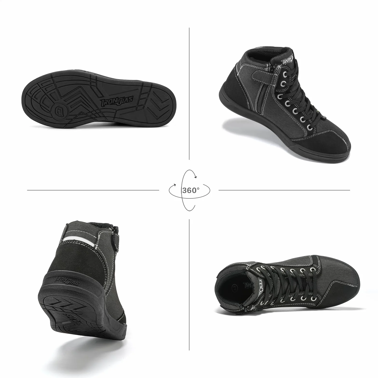 IRON JIA'S Scarpe Moto Uomo Impermeabili, Stivali Moto Uomo, Antiscivolo Traspirante Street Casual Stivali da Moto con Zip Laterale, Supporto alla Caviglia e Shift Pad
