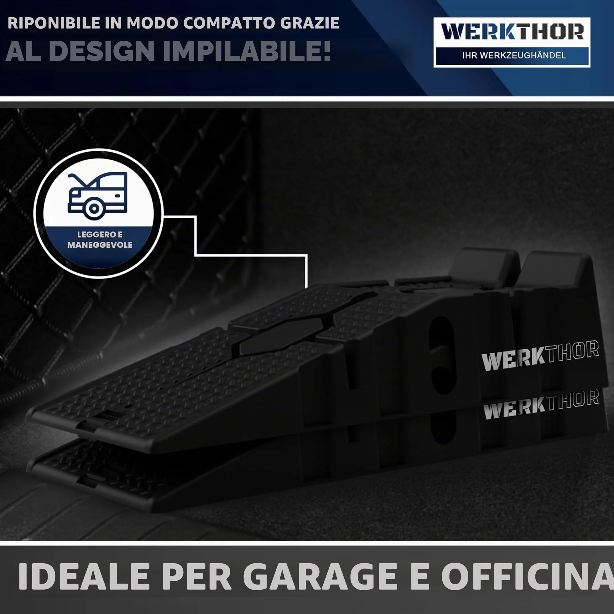 WERKTHOR Rampa di carico per auto extra piatta set da 2 pezzi fino a 2.500 kg