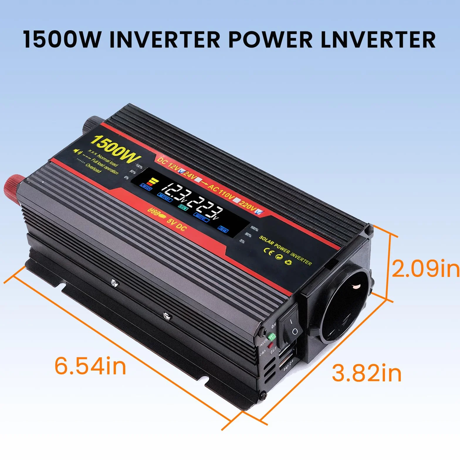 Convertitore di Tensione 1500W 12V 220V con 2 Porte USB per Auto Camper