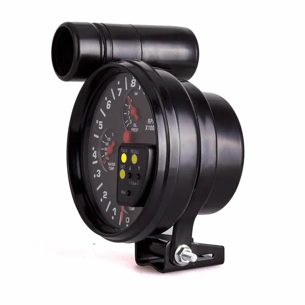 MASO - Tachimetro 4 in 1, 13 cm, giri/min, 12 V, con supporto, con indicatori di cambiata, indicatori di pressione e temperatura olio, per auto