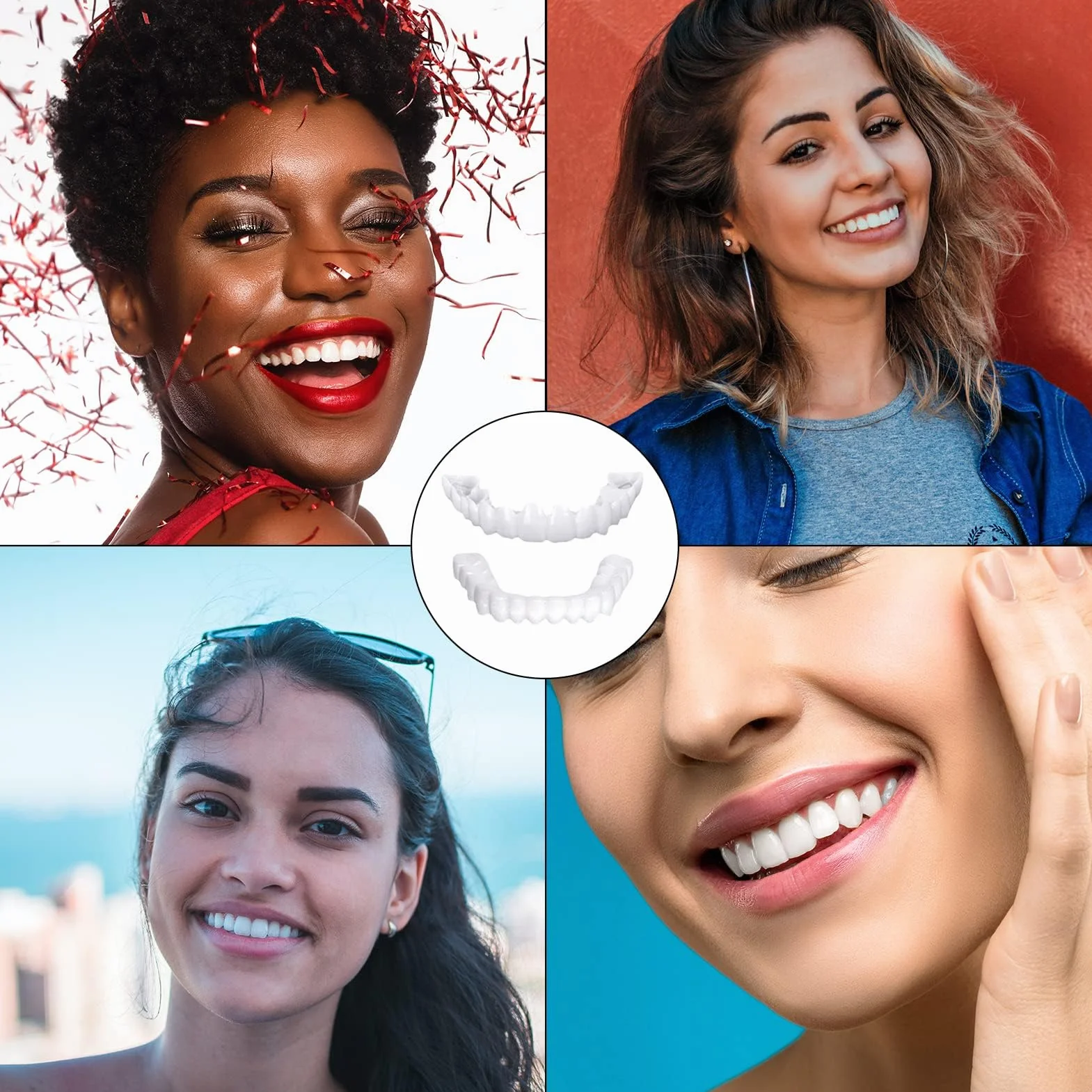 Snap on Faccette Dentali Provvisorie 4 Paia, Set Upper Lower Magic Teeth Brace, Smile Veneer Temporary Comfort Teeth per Uomo e Donna