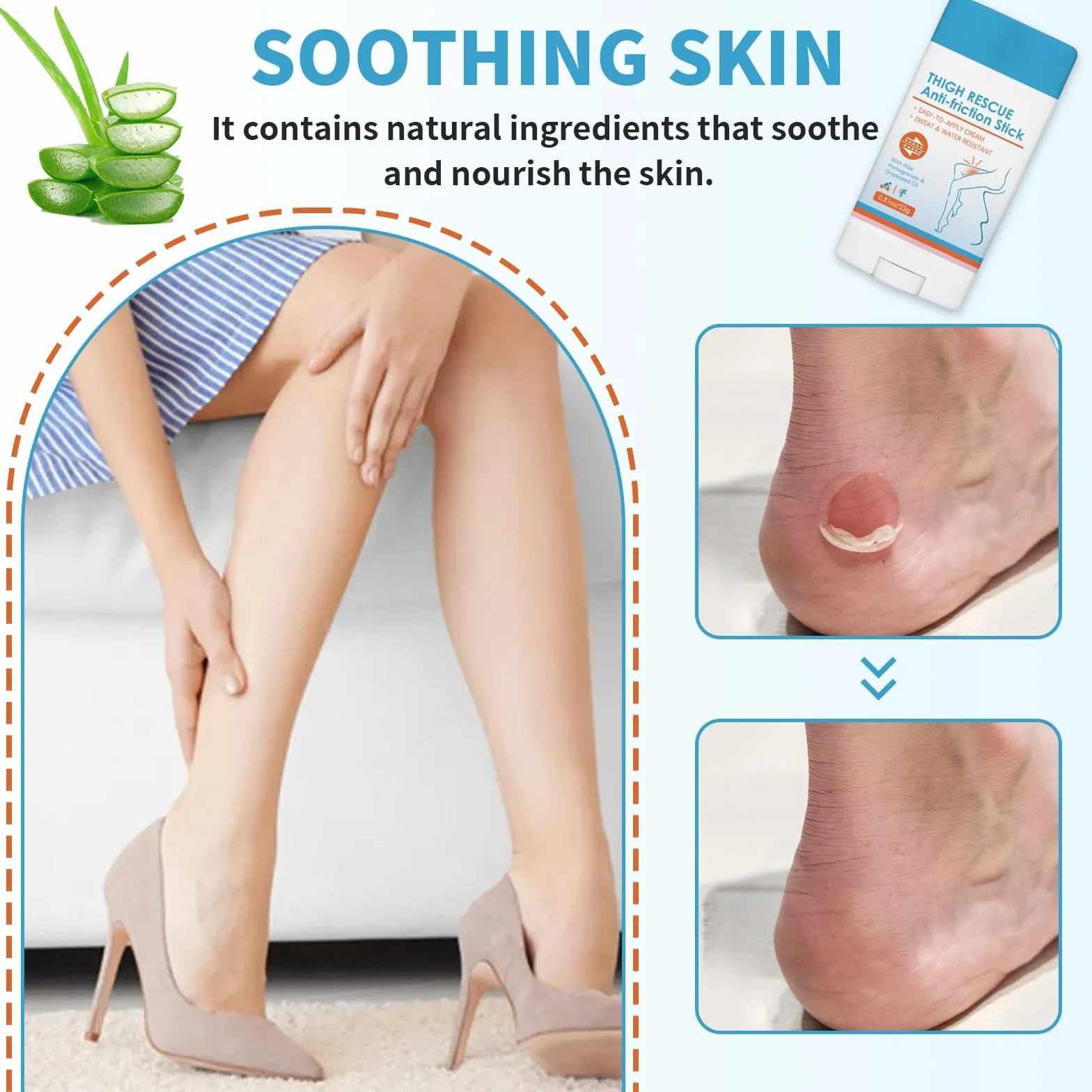 Crema anti-attrito per cosce e piedi, bastoncini anti-sfregamento, previene irritazioni e sfregamenti