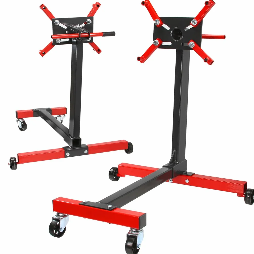 IMJ-Global Cavalletto Sostegno Supporto per Motore | Carico Massimo 450 kg | 4 Bracci | Piatto Girevole a 360 Gradi | Perno di Sicurezza | con Ruote