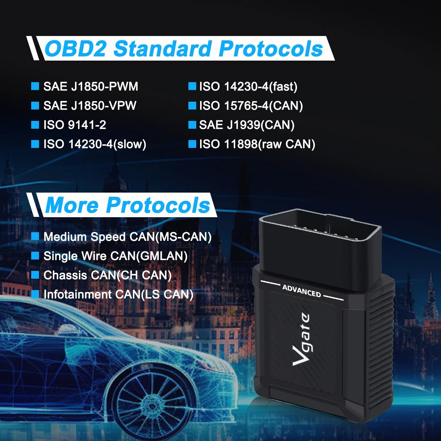 Vgate vLinker MS Bluetooth MFI OBD2 diagnostico lettore codici errore OBDII compatibile iOS Android Windows