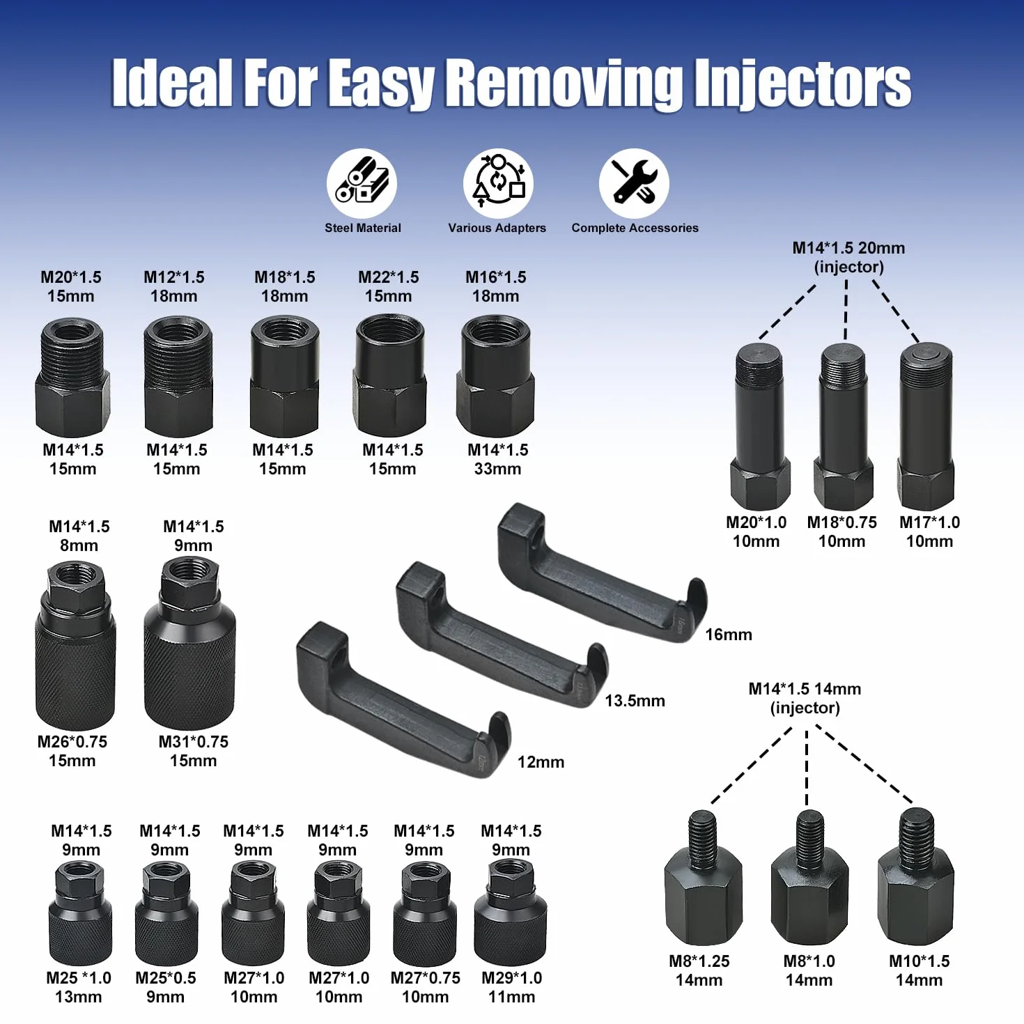 Estrattore iniettore Diesel Pneumatico 24 Pezzi Compatibile Bosch Delphi Denso Siemens