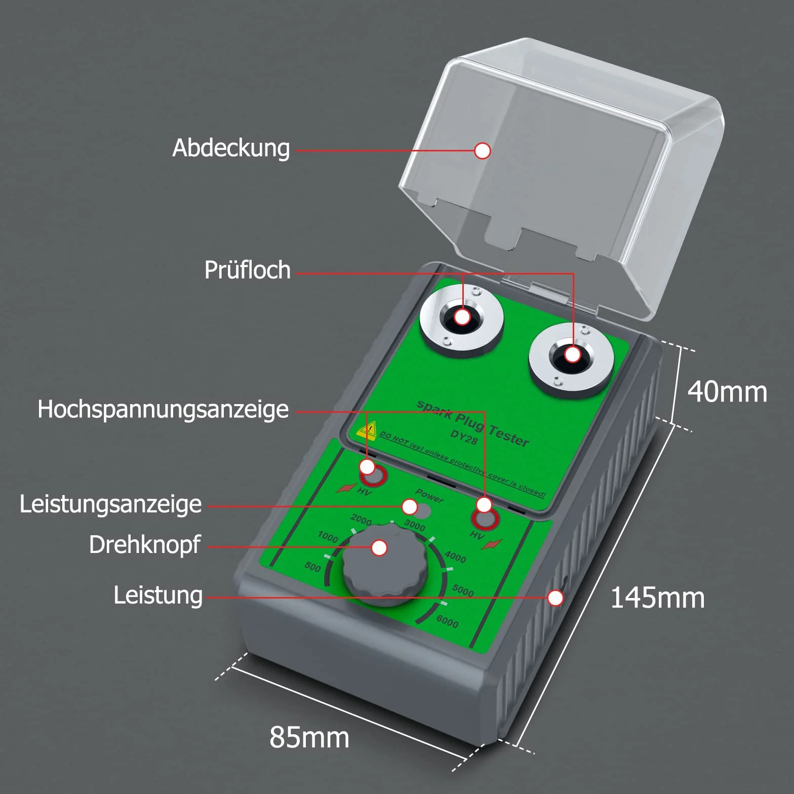 Tester per candele auto 220 V con presa a due fori regolabile e coperchio trasparente