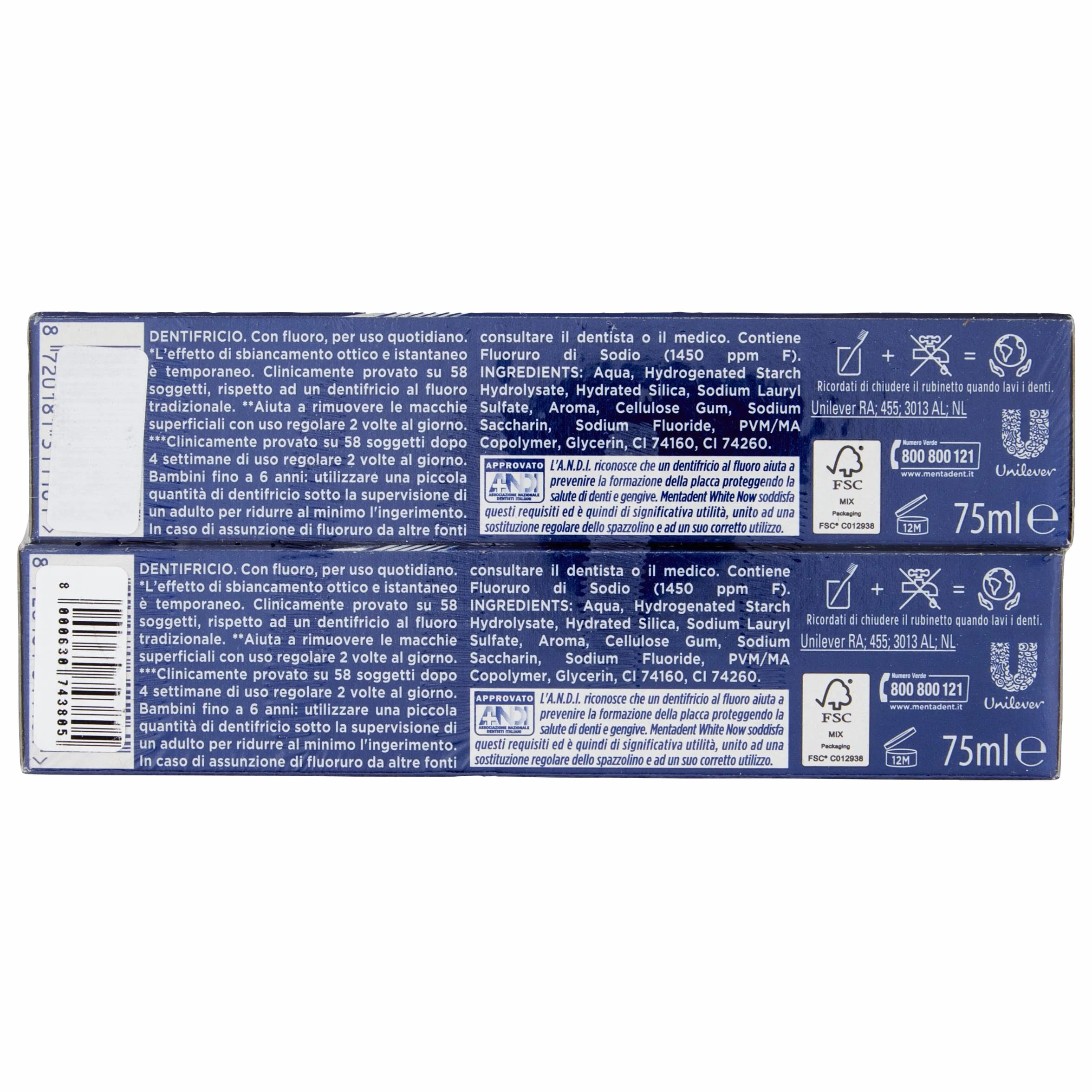 Mentadent Dentifricio White Now Anti-macchia Sbiancante con White-Correct e White-Infinity Technology, 2x75ml