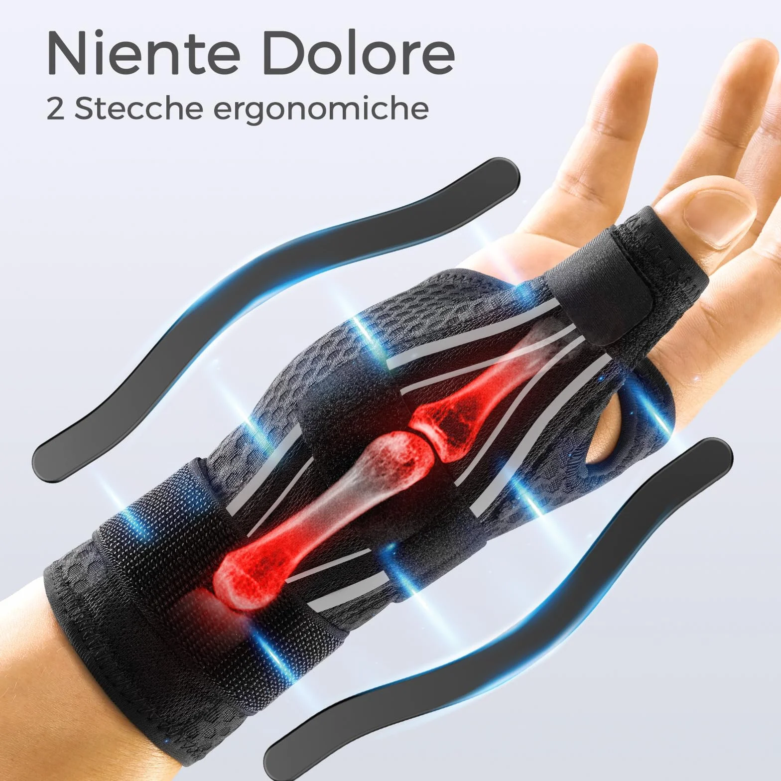 FREETOO Tutore Pollice Destro e Sinistro Ergonomico per Tendinite, Rizoartrosi, Dito a Scatto, Sindrome di De Quervain, Frattura, Distorsione (S/M Bianco/Nero)