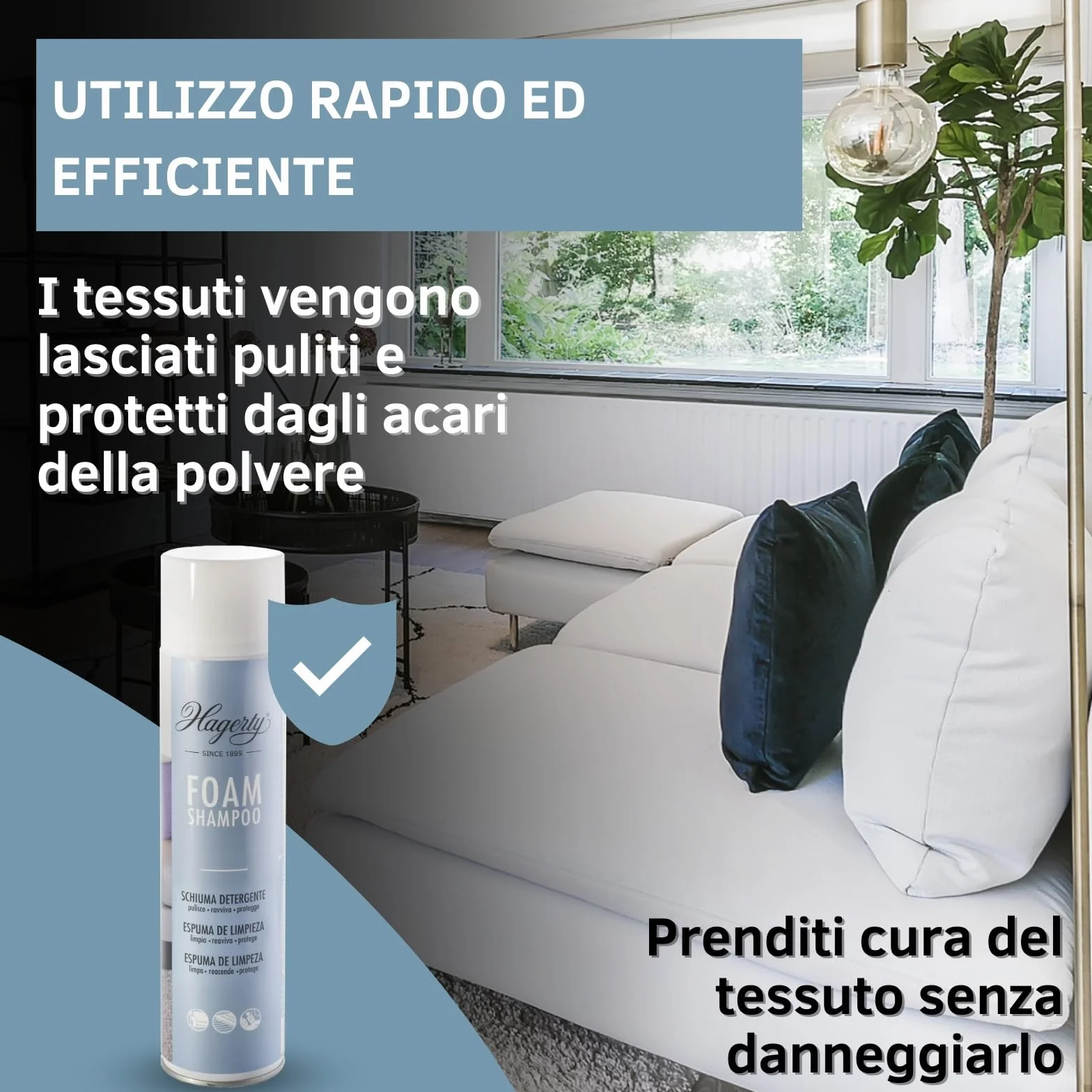 HAGERTY Foam Shampoo detergente in schiuma per tappeti e tessuti 500 ml