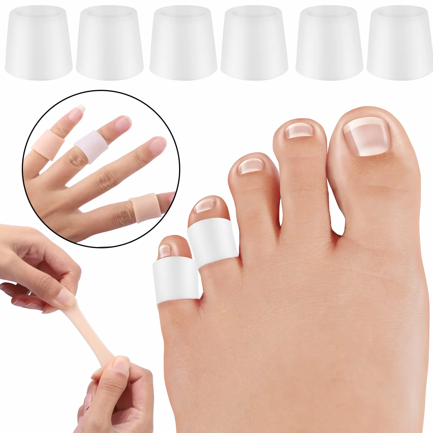 Protezione Dita Piedi in Silicone per Alluce Copertura Unghie Uomo Donna Colore Pelle Bianco 20 PCS