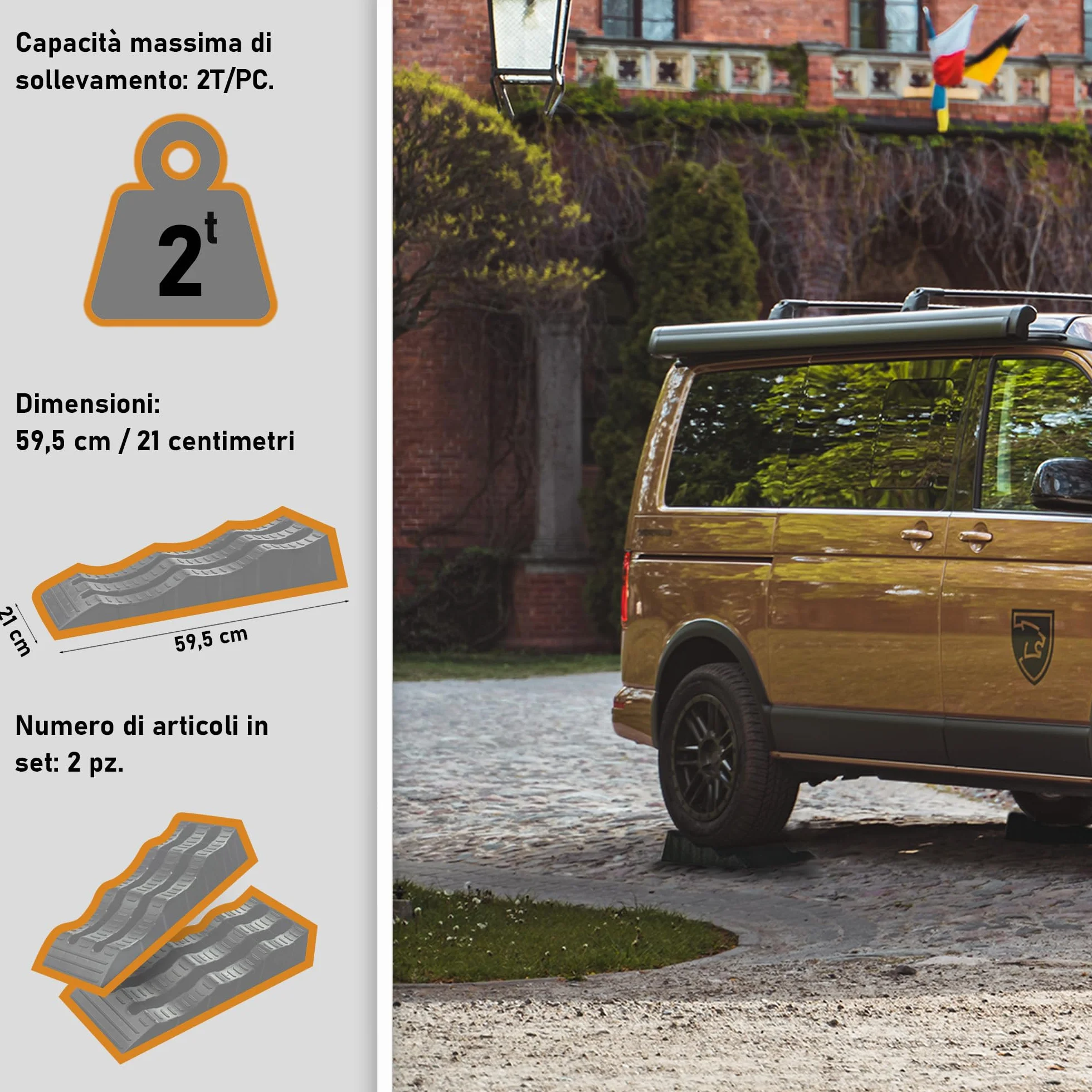 CHROMEMASTER | Rampe per Case Mobili, Camper, Roulotte; Cunei Livellatori Camper; 2 Pezzi in Dotazione | Rampe Livellatrici per Auto; Portata Fino a 4 Tonnellate; Robusto Materiale Plastico