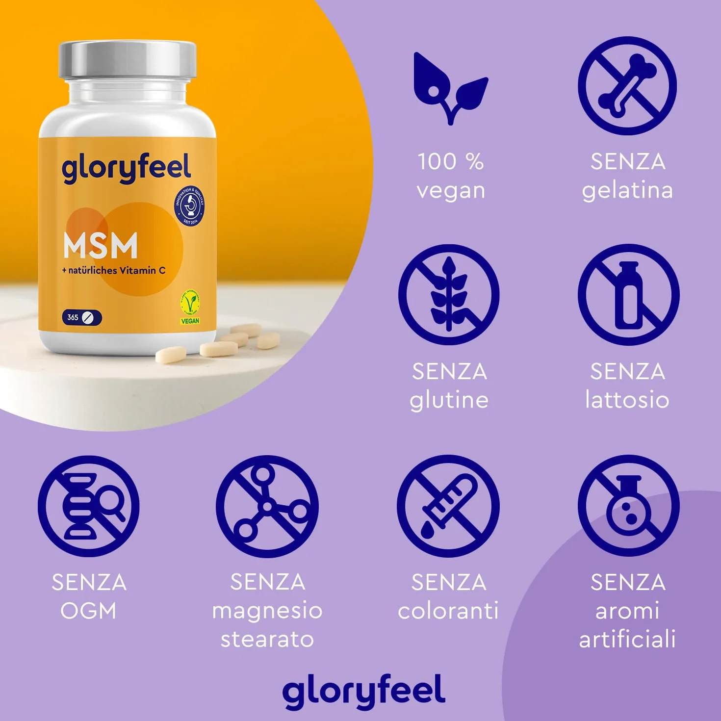 MSM 2000mg Vitamina C Acerola 365 Compresse Alto Dosaggio Metilsufonilmetano Vegano
