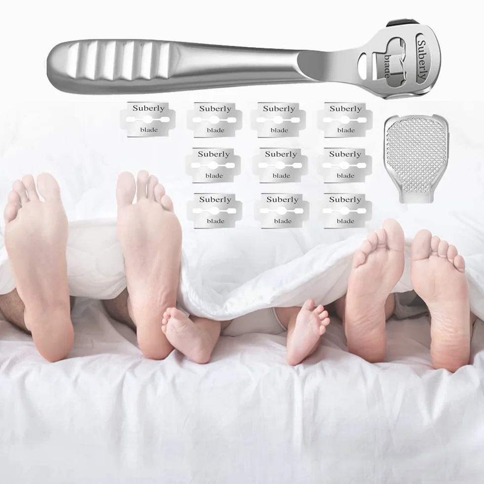 Pedicure Kit Professionale con 10 Lame Argento, Grattugia a Piede Multifunzione