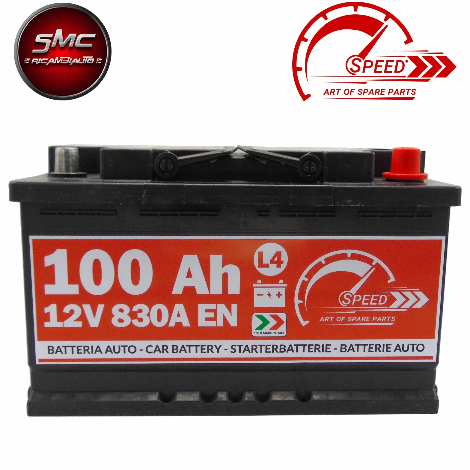 BATTERIA AVVIAMENTO AUTO ORIGINALE SPEED L4 100AH 12V 830A CON POLO POSITIVO A DESTRA