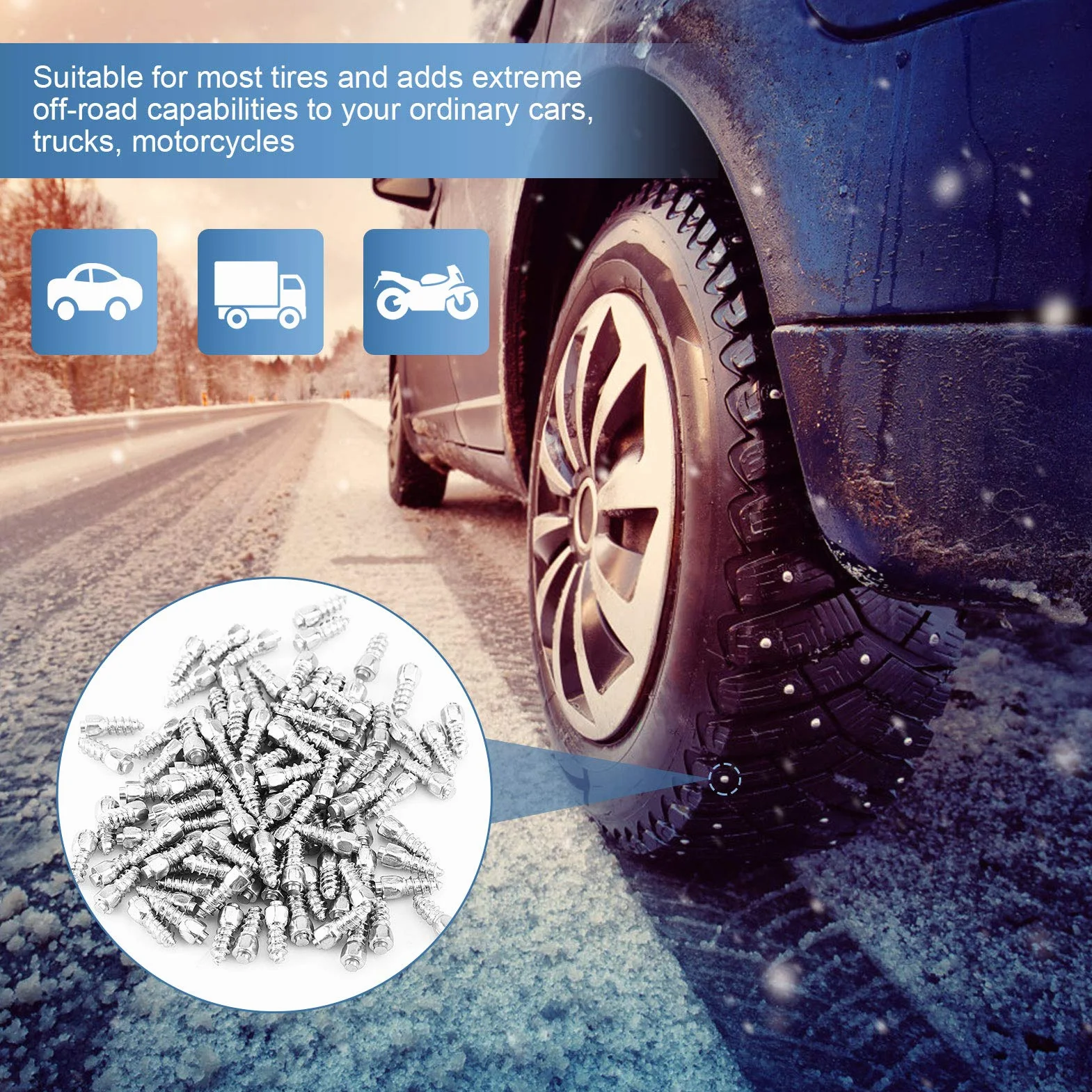 Yosoo Health Gear 100PCS Borchie per Pneumatici, Borchie Antiscivol per Pneumatici per Viti Neve per Ruote Neve Chiodi Cerchioni per Pneumatici Neve, Perni per Pneumatici Camion di Auto Moto SUV ATV