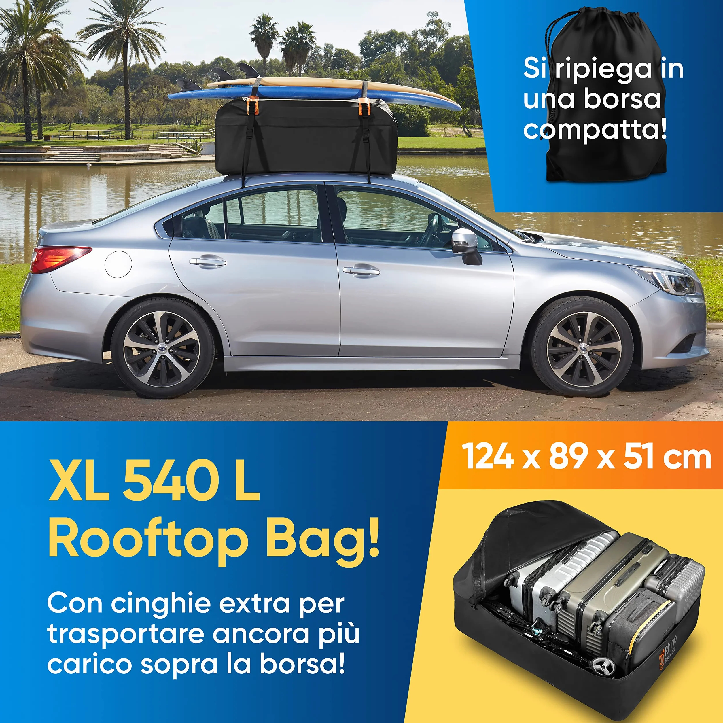 Rhino Bagmate Borsa Da Tetto, Universale Per Auto Con Tetto, Box Morbido 100% Impermeabile Con Protezione Uv, Molto Resistente E Sicuro Per Auto Con O Senza Portapacchi (540 L (19 Cu. Ft))