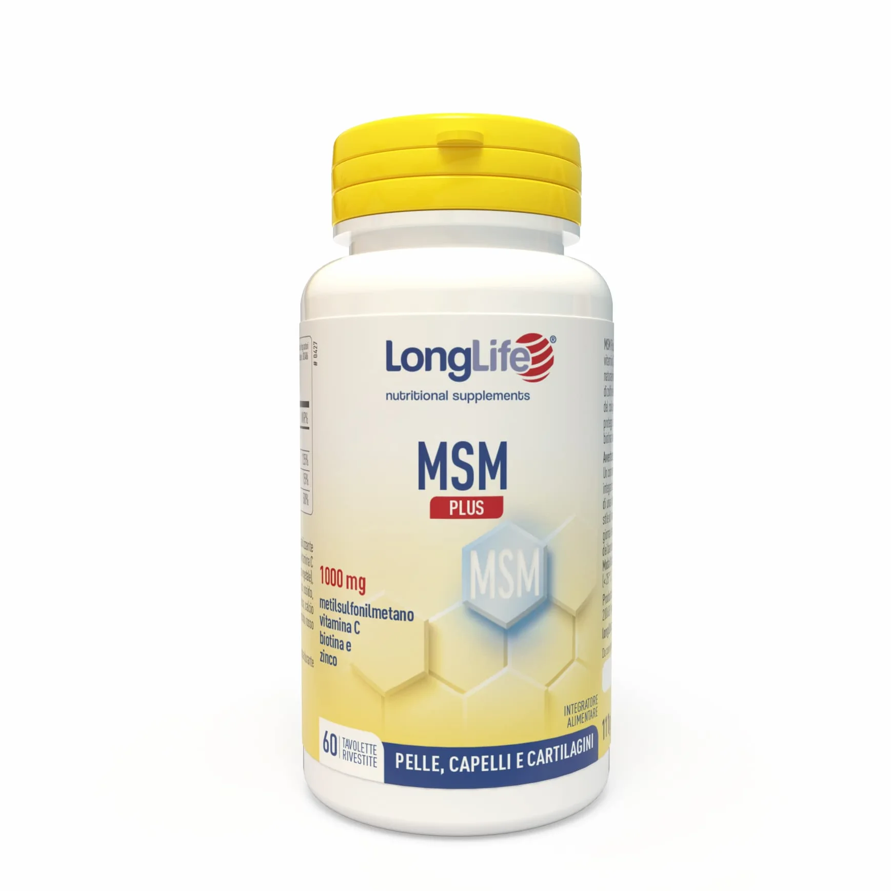 LongLife® MSM Plus Integratore Capelli Unghie Pelle 1000mg OptiMSM® Alto Dosaggio Vegano Senza Glutine