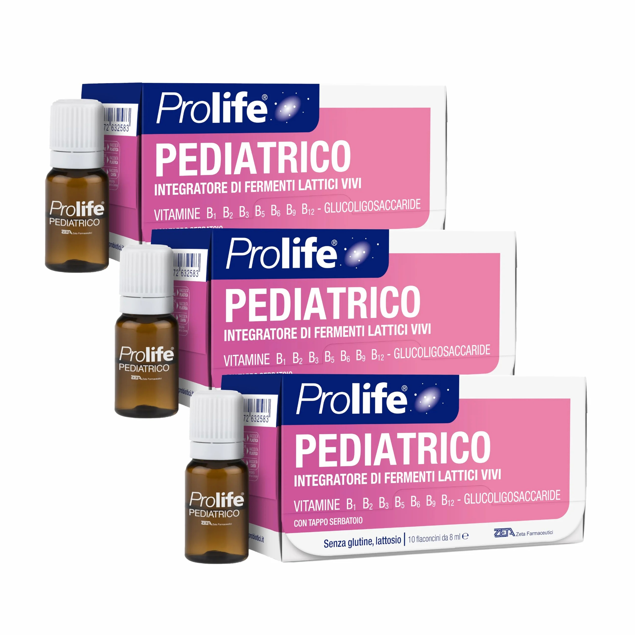 Prolife Pediatrico Integratore Fermenti Lattici Bifidobatteri 3 Miliardi 3 Pack 10 Flaconcini 8 ml Equilibrio Intestinale Bambini