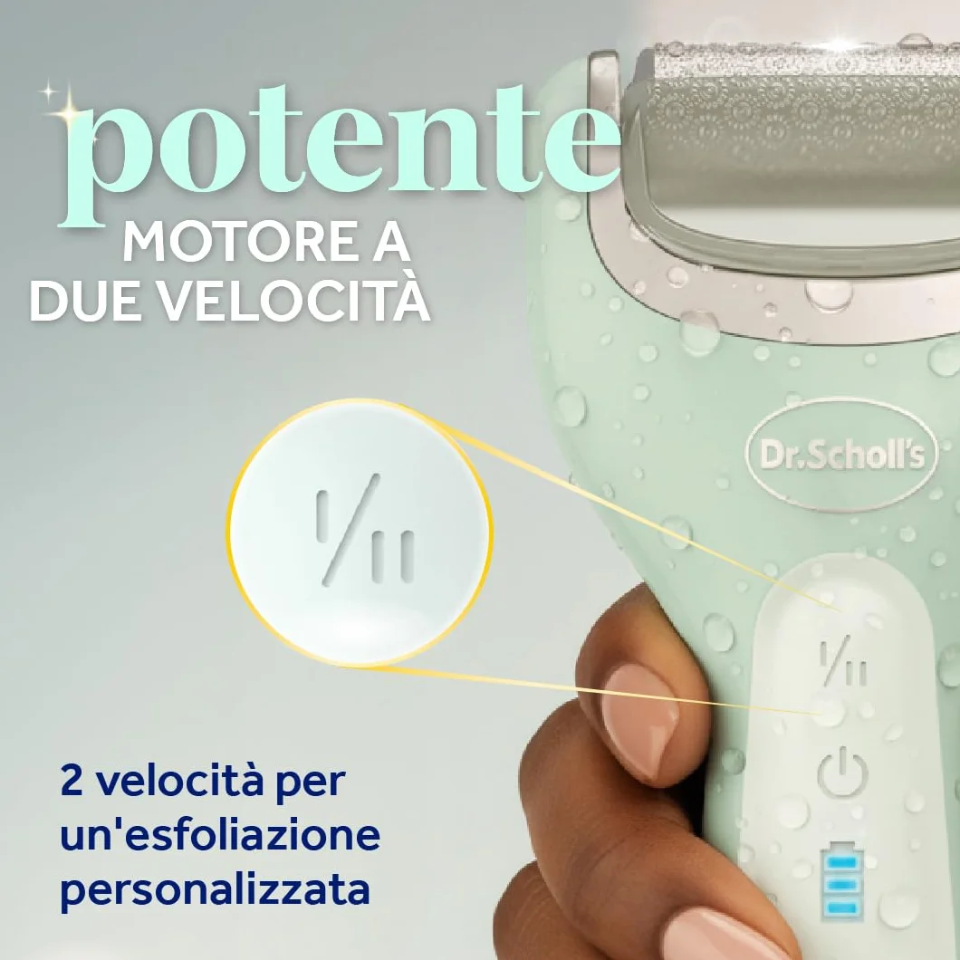 Dr. Scholl's Pedi Perfect Pro Lima Elettrica Pedicure Professionale, Rimuovi Calli e Duroni, Ricaricabile Impermeabile, 3 Rulli