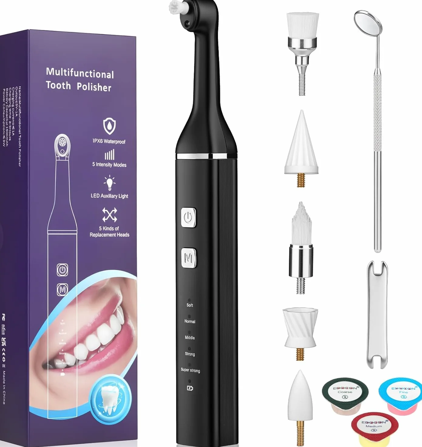 Elektryczny Kit do Czyszczenia Zębów ze Sbiancaniem, Usuwanie Kamienia, Wodoodporny z LED, 5 Końcówek, 5 Trybów