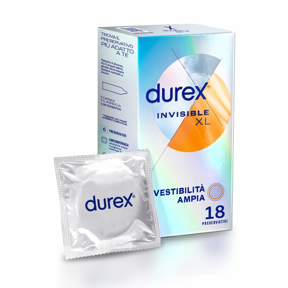 Durex Invisible XL Preservativi Ultra Sottili Extra-Large 18 Profilattici