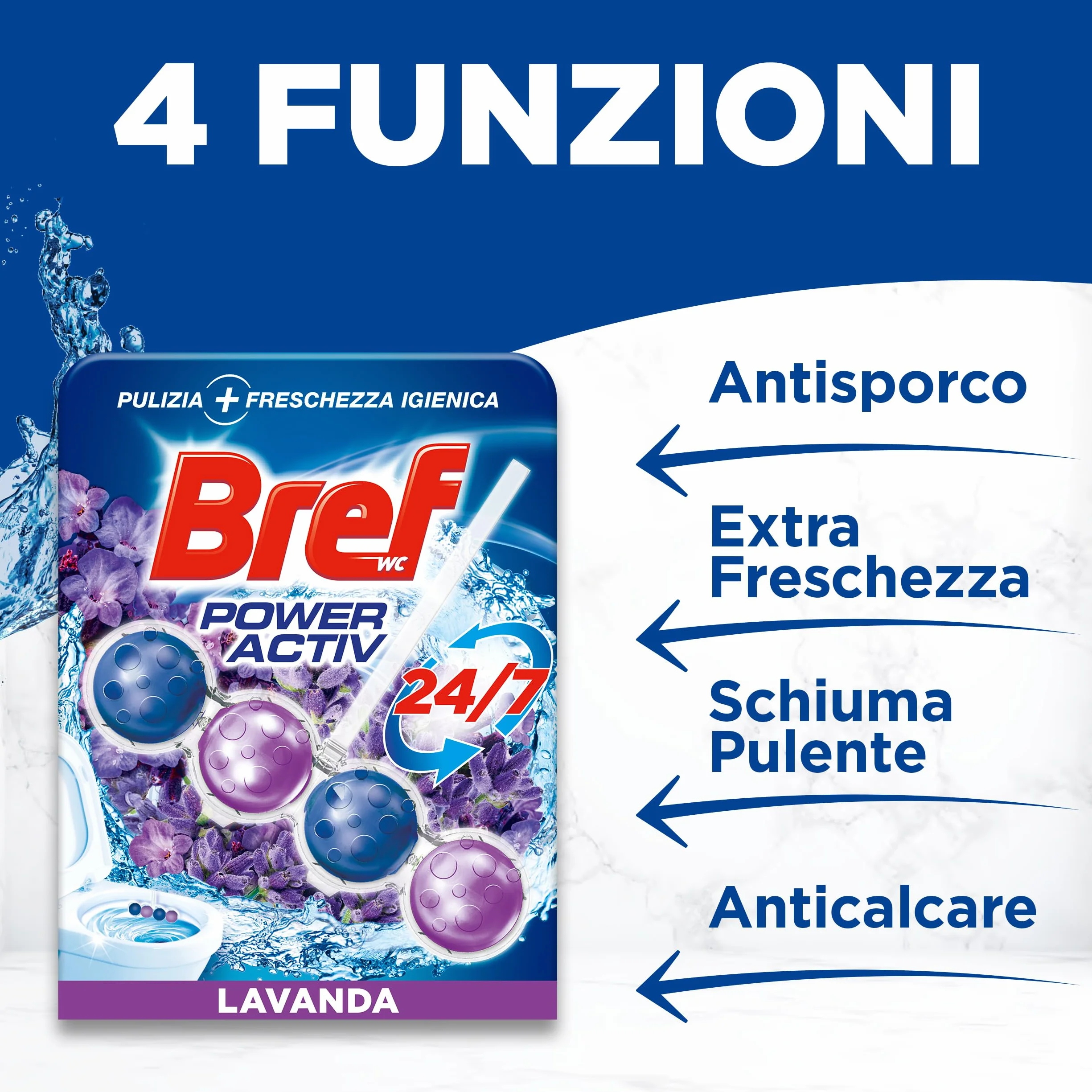 Bref WC Power Activ Lavanda Detergente Profumatore Pastiglie Igienizzante Bagno 2 Pezzi