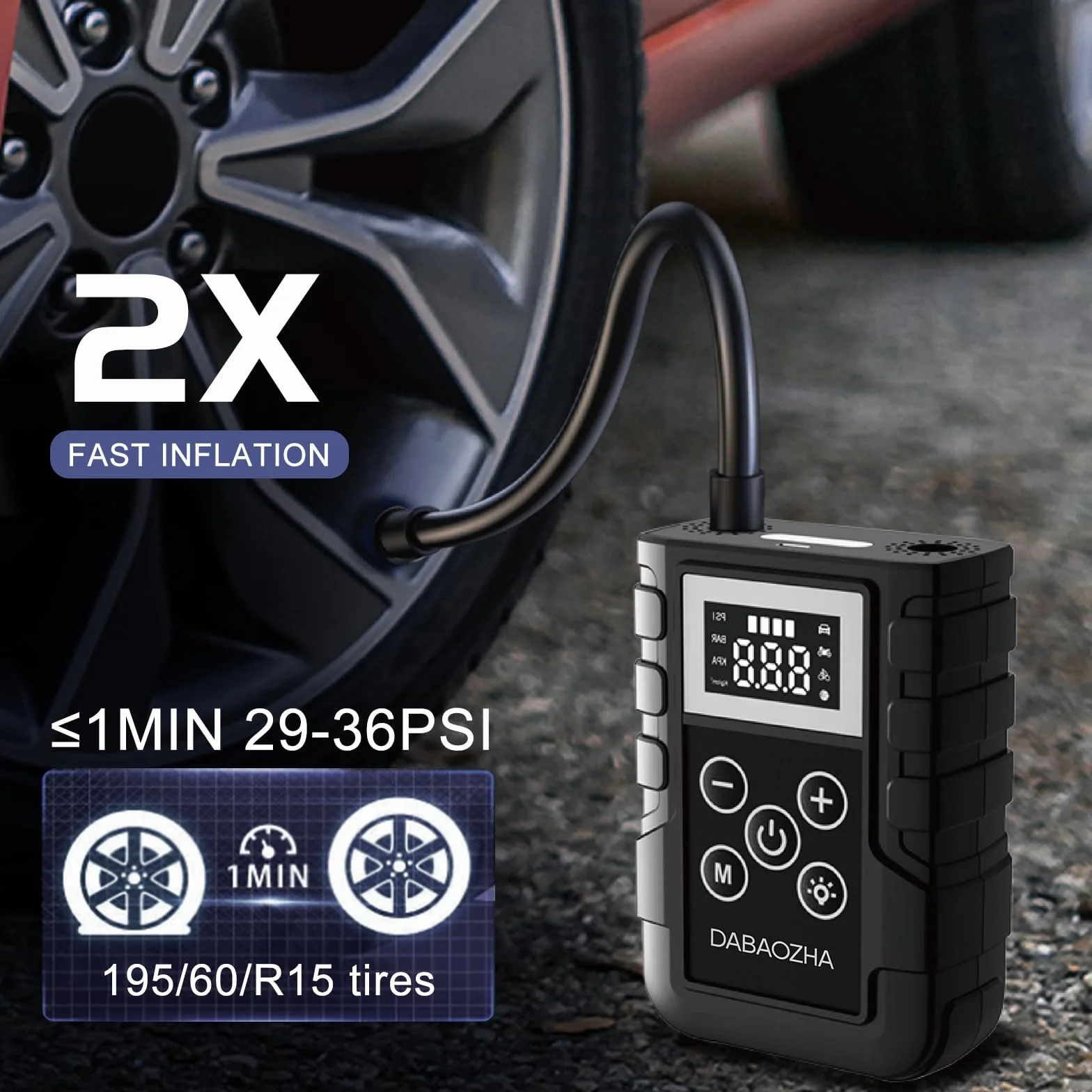 Compressore Aria Portatile 150PSI 4 Modalità Mini Compressore Lampada LED Pompa Aria Auto Bici Moto Nero