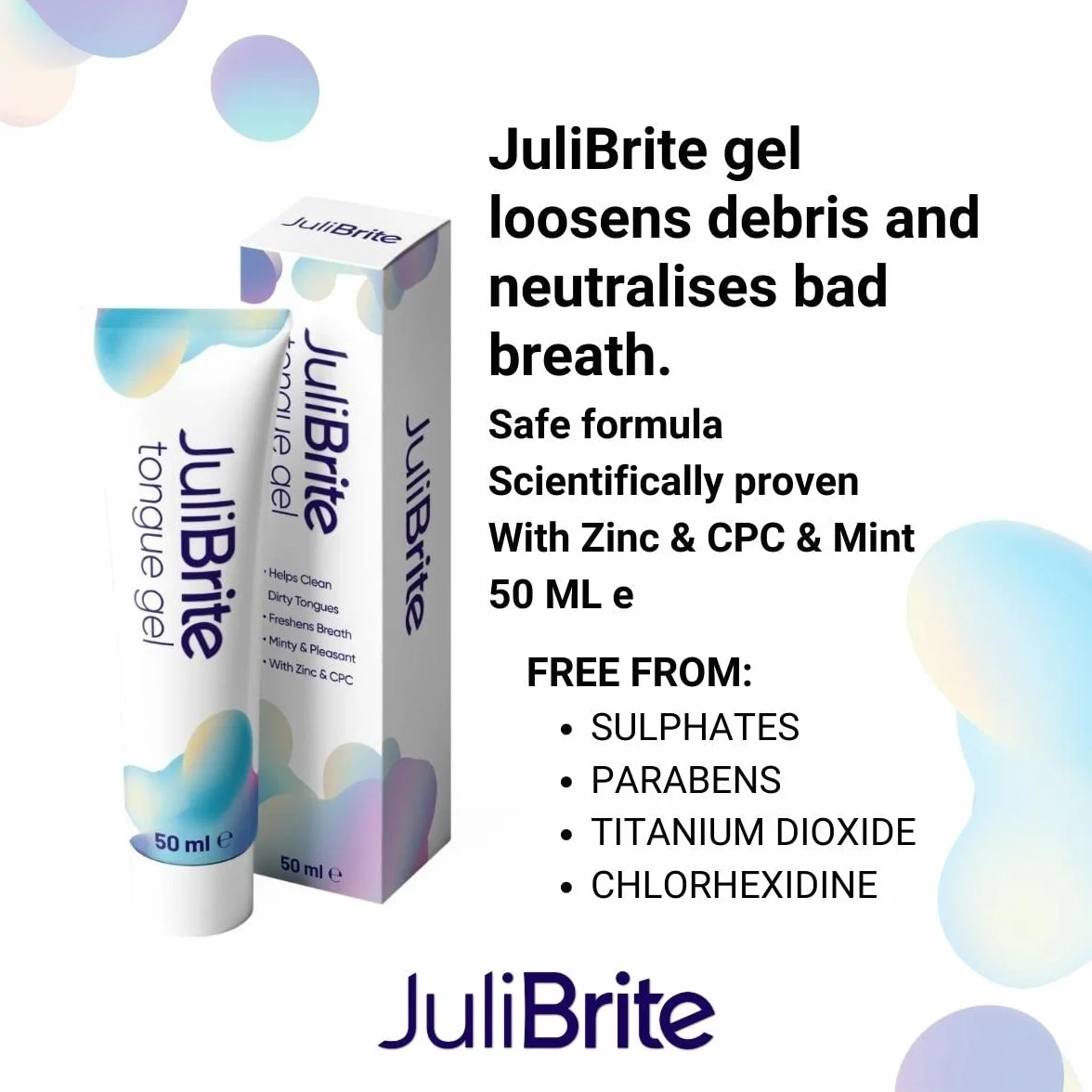 JuliBrite Gel per lingua 50 ml Alito fresco Raschietto lingua Confezione da 2