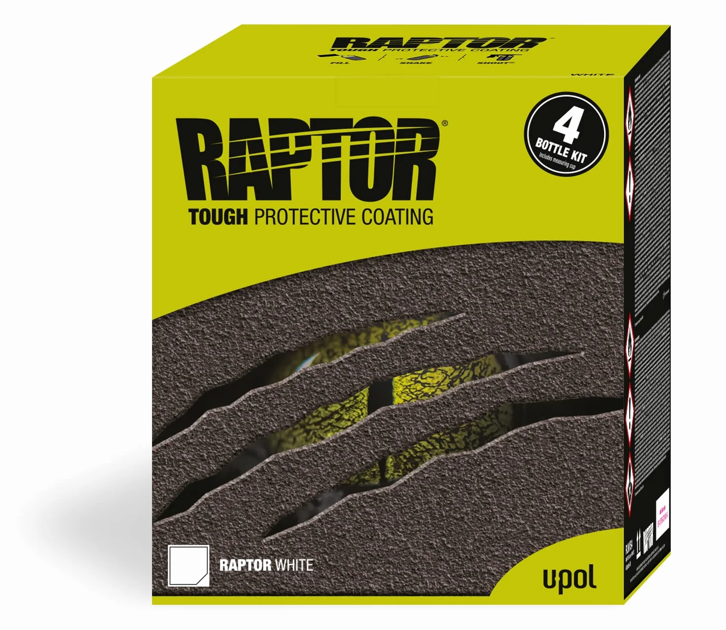 U-POL Raptor Rivestimento Protettivo Kit, 4 Bottiglie 3,79 Litri (Incluso indurente), Bianco con Pistola Raptor Professional Vari Nozzle