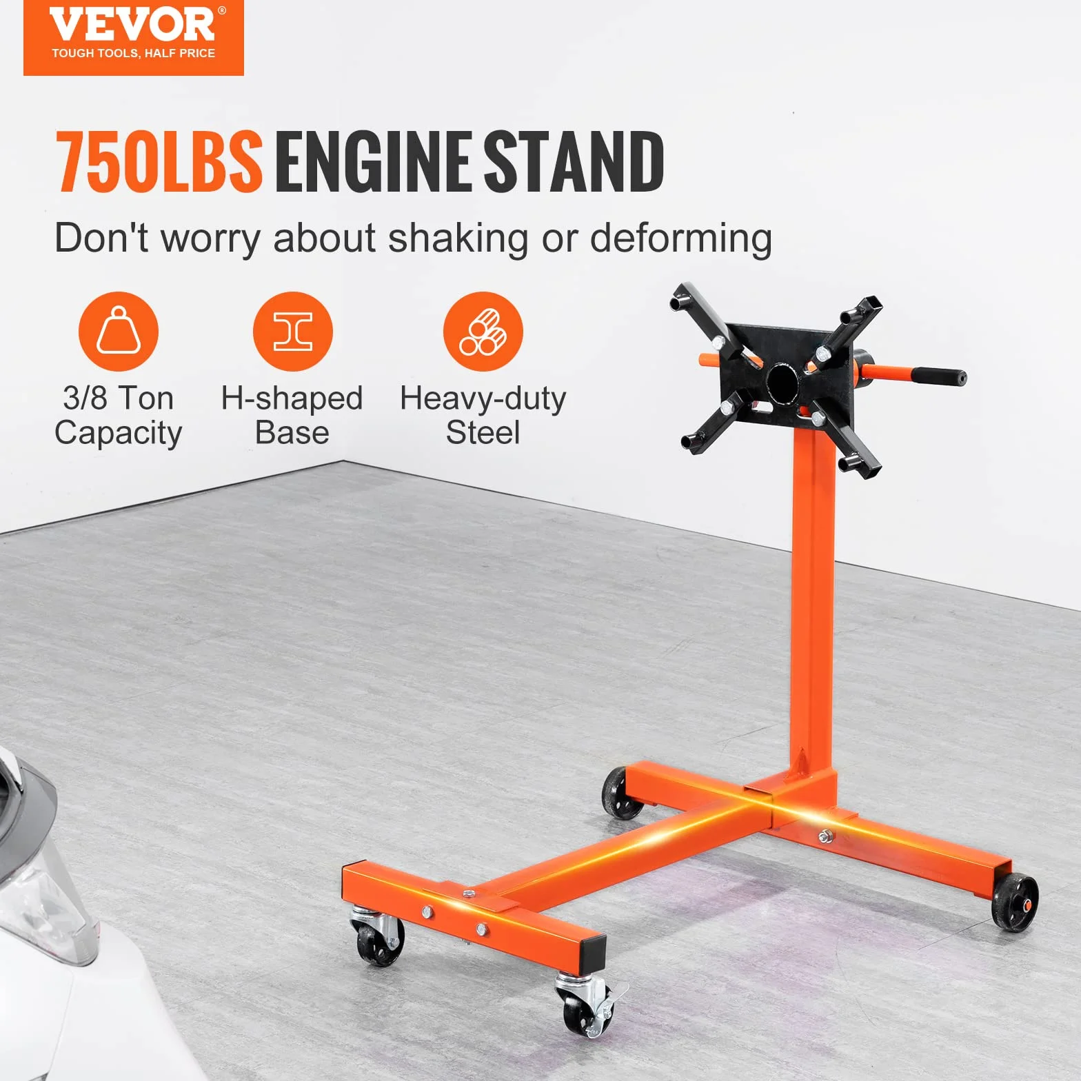 VEVOR Cavalletto di Supporto per Motori Portata 340kg con Ruote Freni Base a H Bracci Girevoli 360°