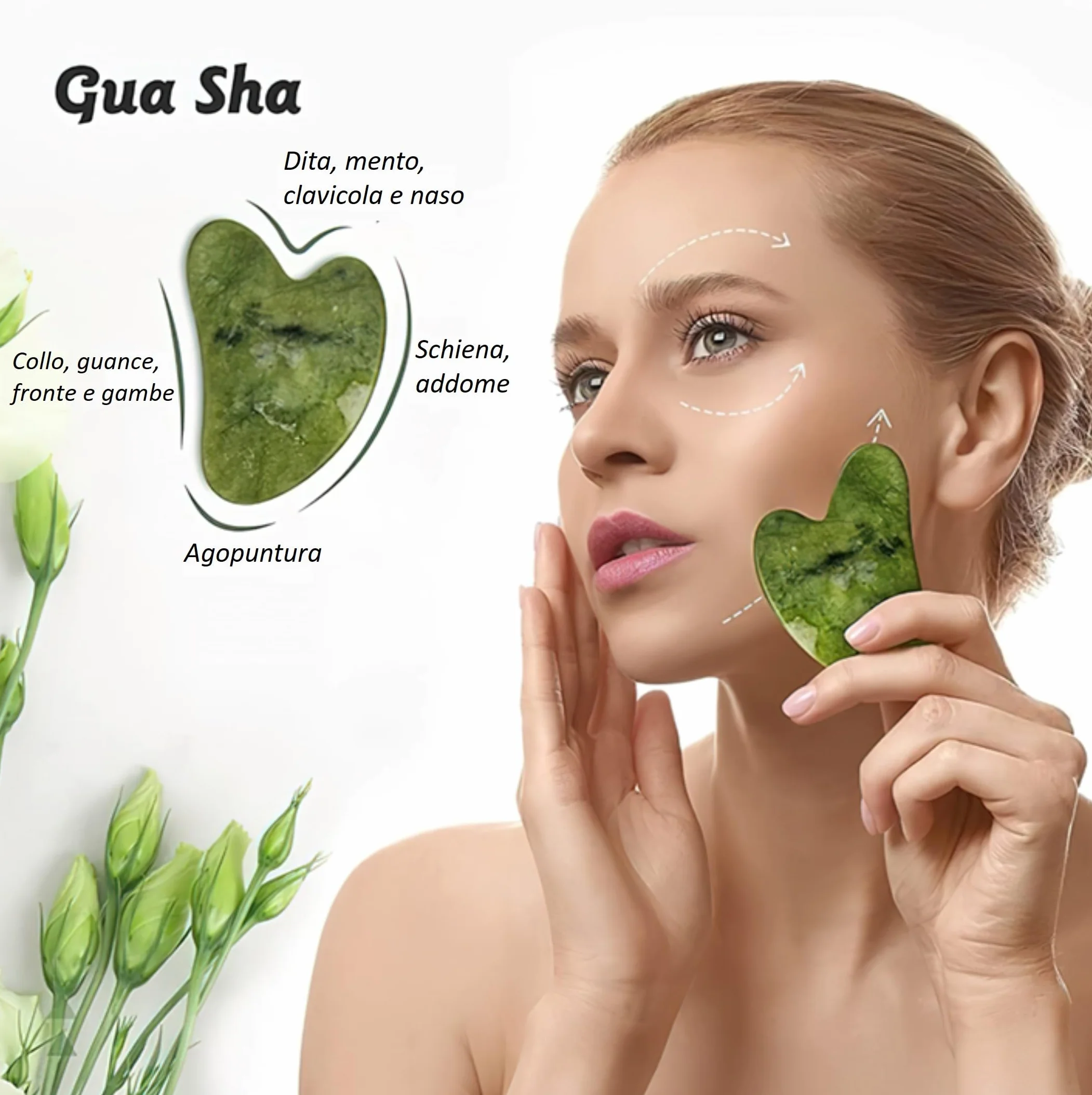 Gua Sha Naturale Pietra di Giada Massaggiatore Viso Corpo Rassodante