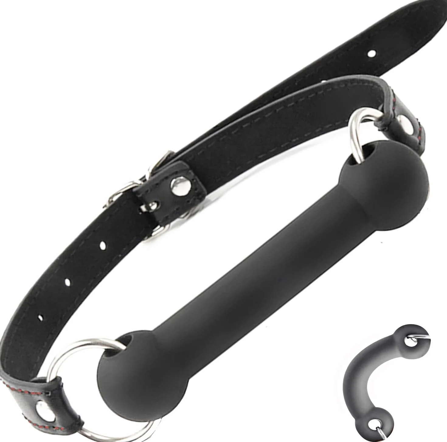 Mouth Gag BDSM a Forma di Osso Nero Regolabile Ecopelle per Bondage Fetish Gioco Ruolo