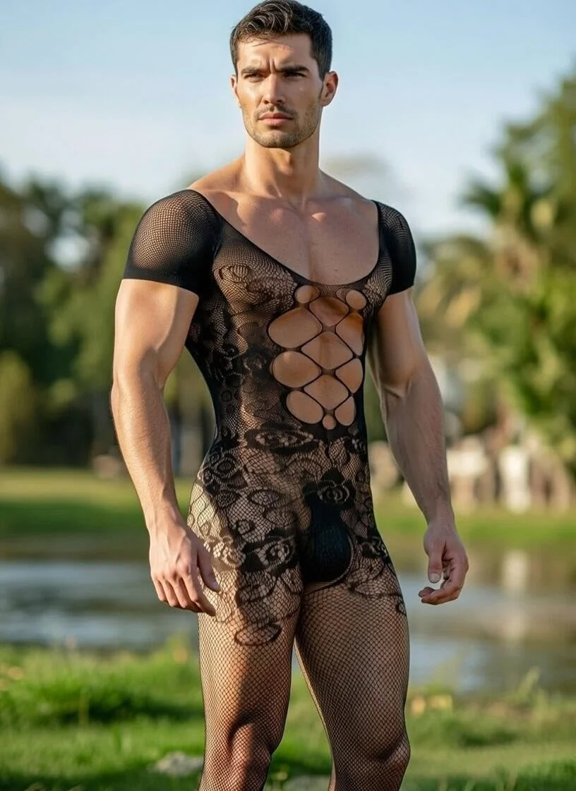 Bommi Fairy Camicia sexy da uomo a rete da pesce con taglio out per feste club rave gay