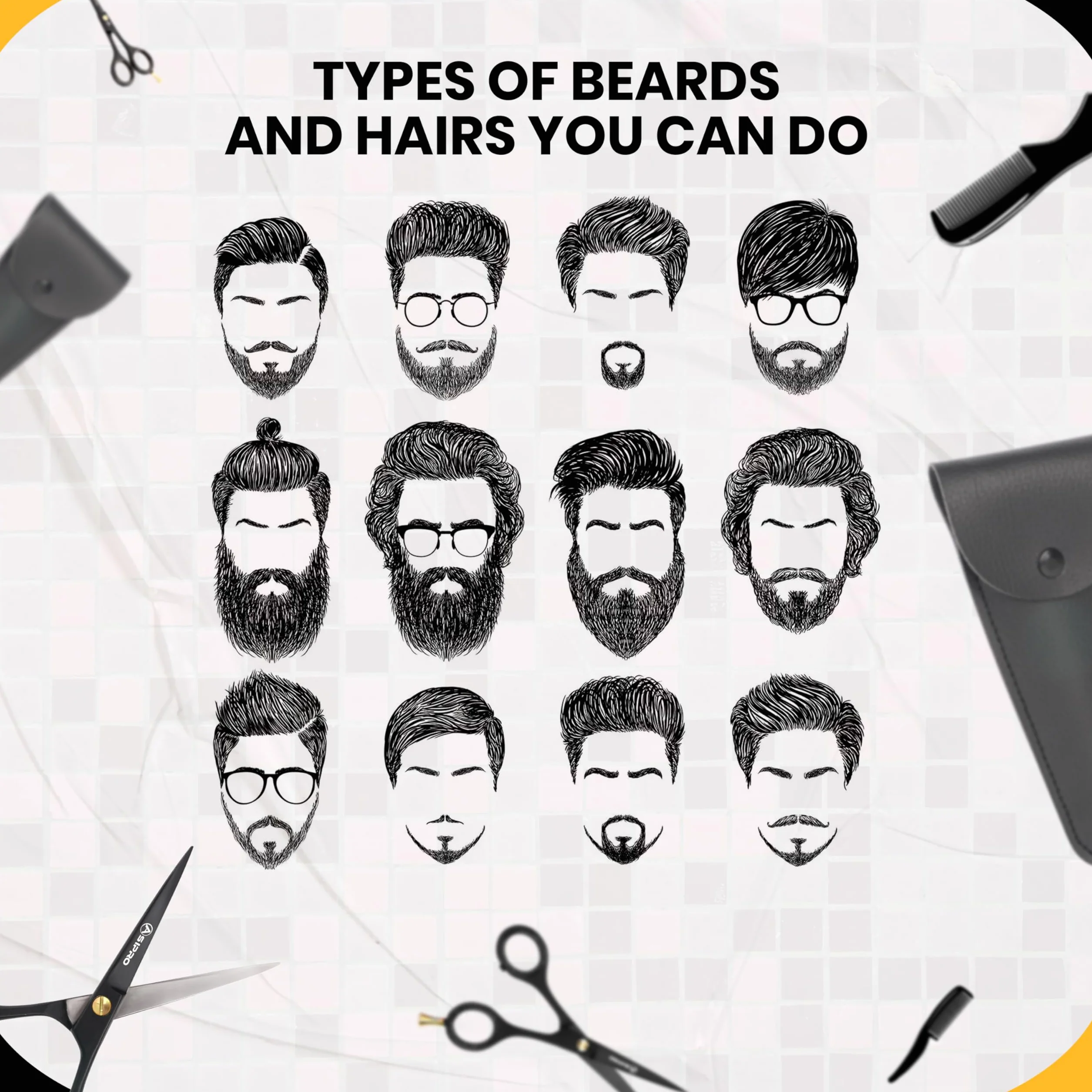 Forbici Barba e Baffi Professionali 5" 12.7cm Kit Barba con Pettine e Astuccio