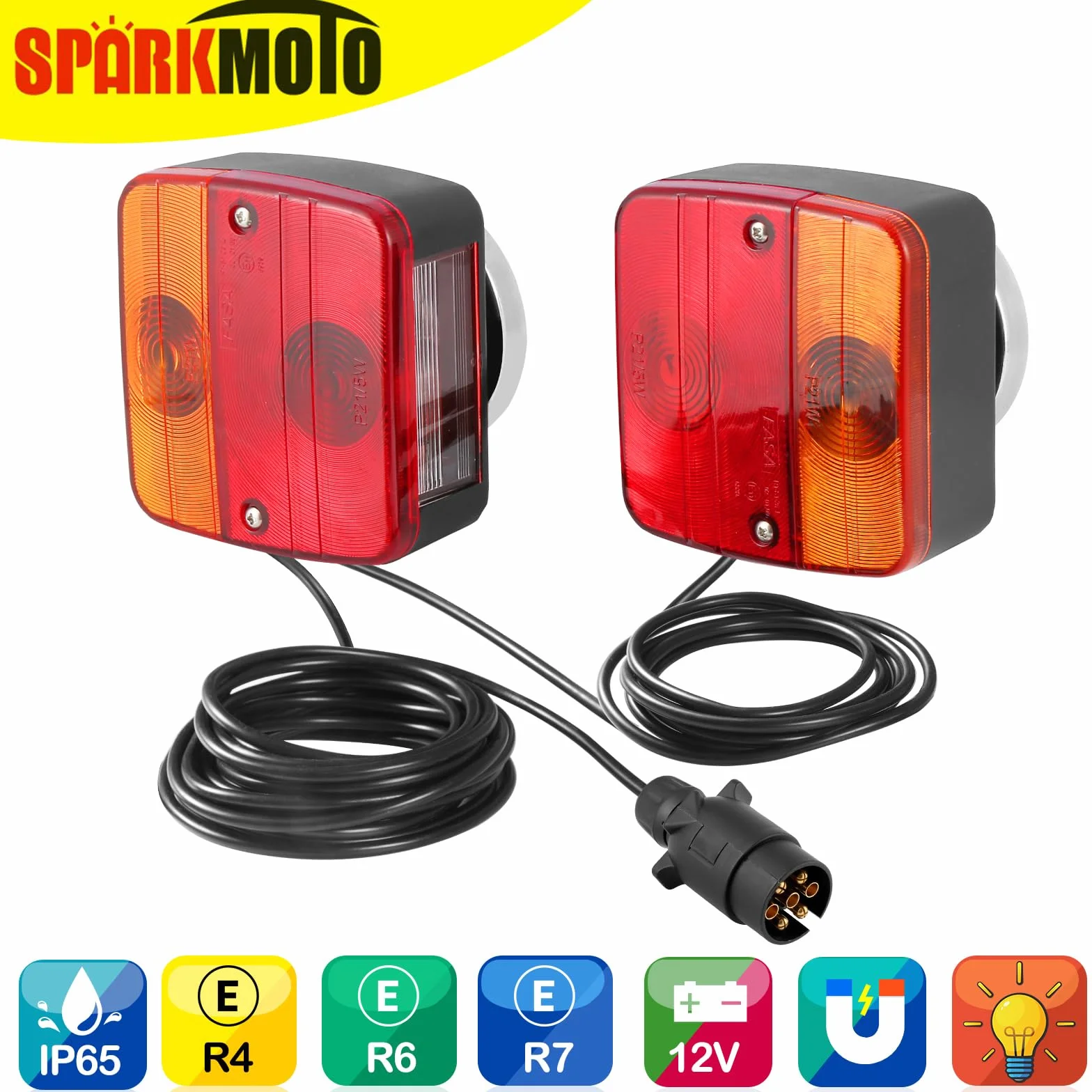 Fanali Posteriori Rimorchio Magnetico Kit Luci Rimorchio 7 Poli Con Cavo 2.5/7.5M Connettore 7 Poli