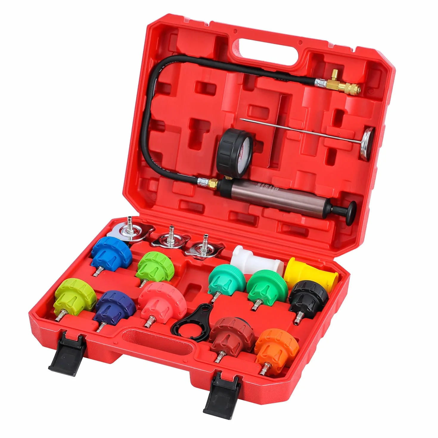 KATSU 18 Pezzi Universale Radiatore Pressione Tester Kit Test del Sistema di Raffreddamento Auto Rilevatore di Perdite Alluminio