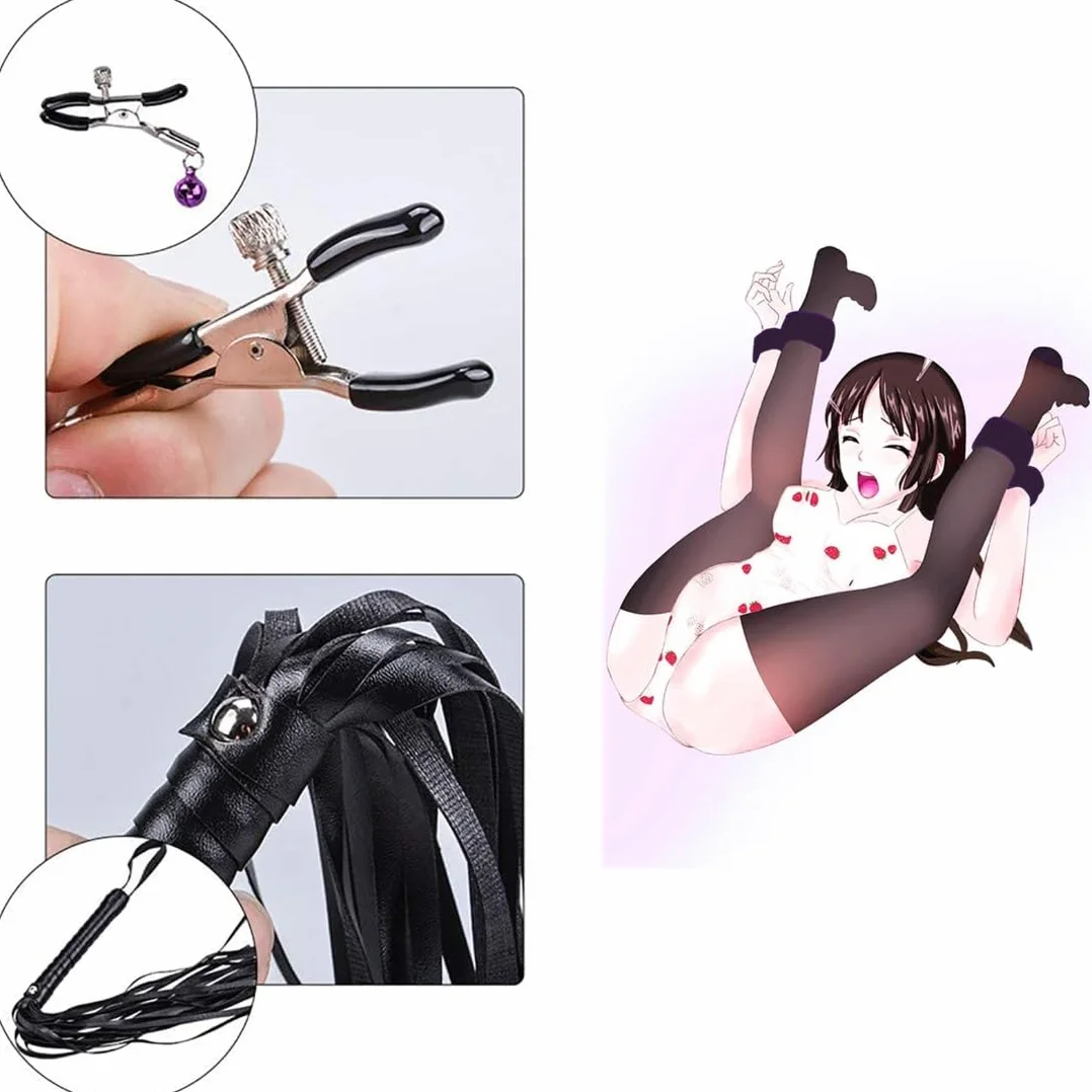 BDSM Rosso Set di Abbigliamento in Nylon da 8 Pezzi per Uomini e Donne