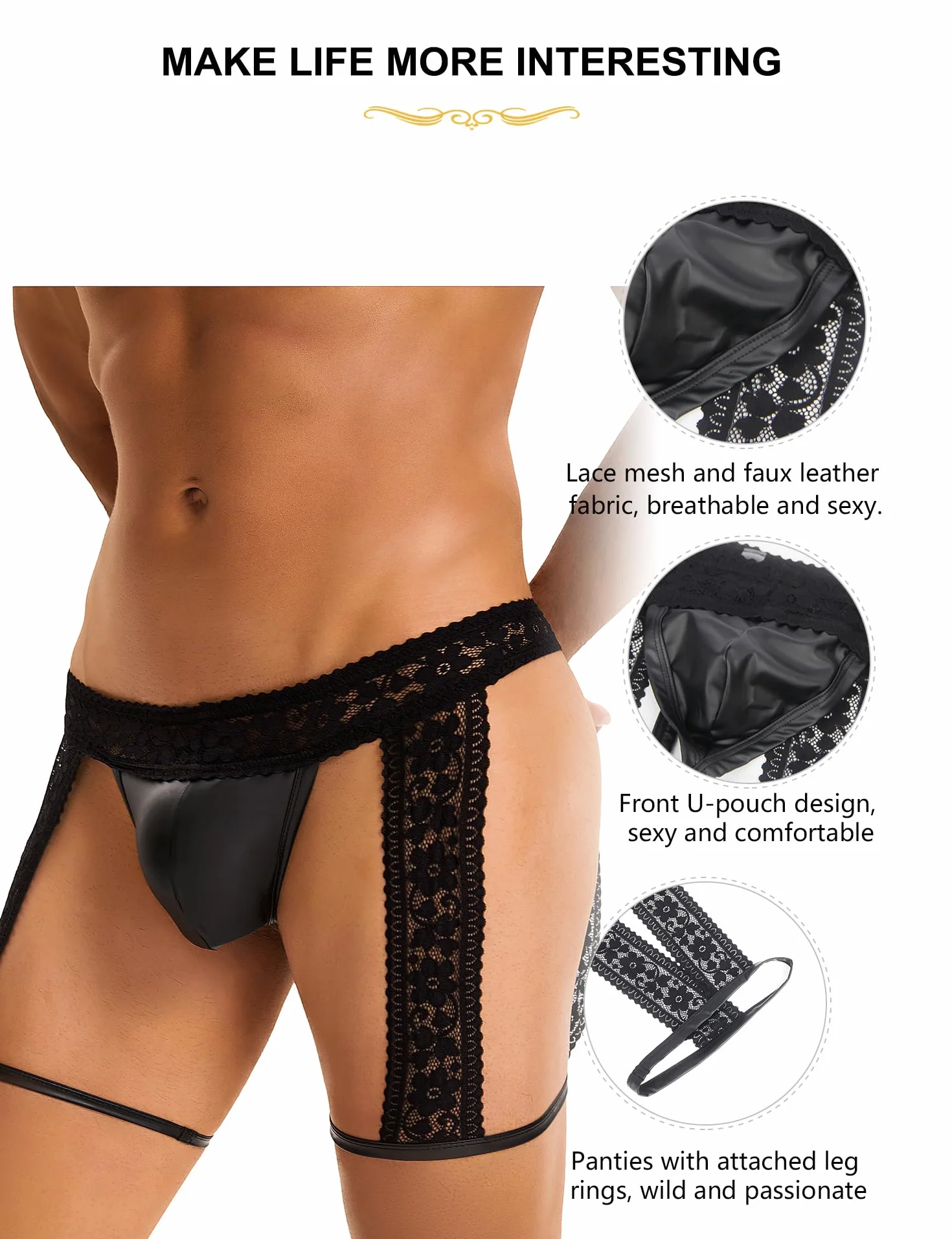 Ohmydear Sissy Lingerie Pizzo Mutande Sexy Uomo Slip Jockstrap T-Back String Giarrettiere