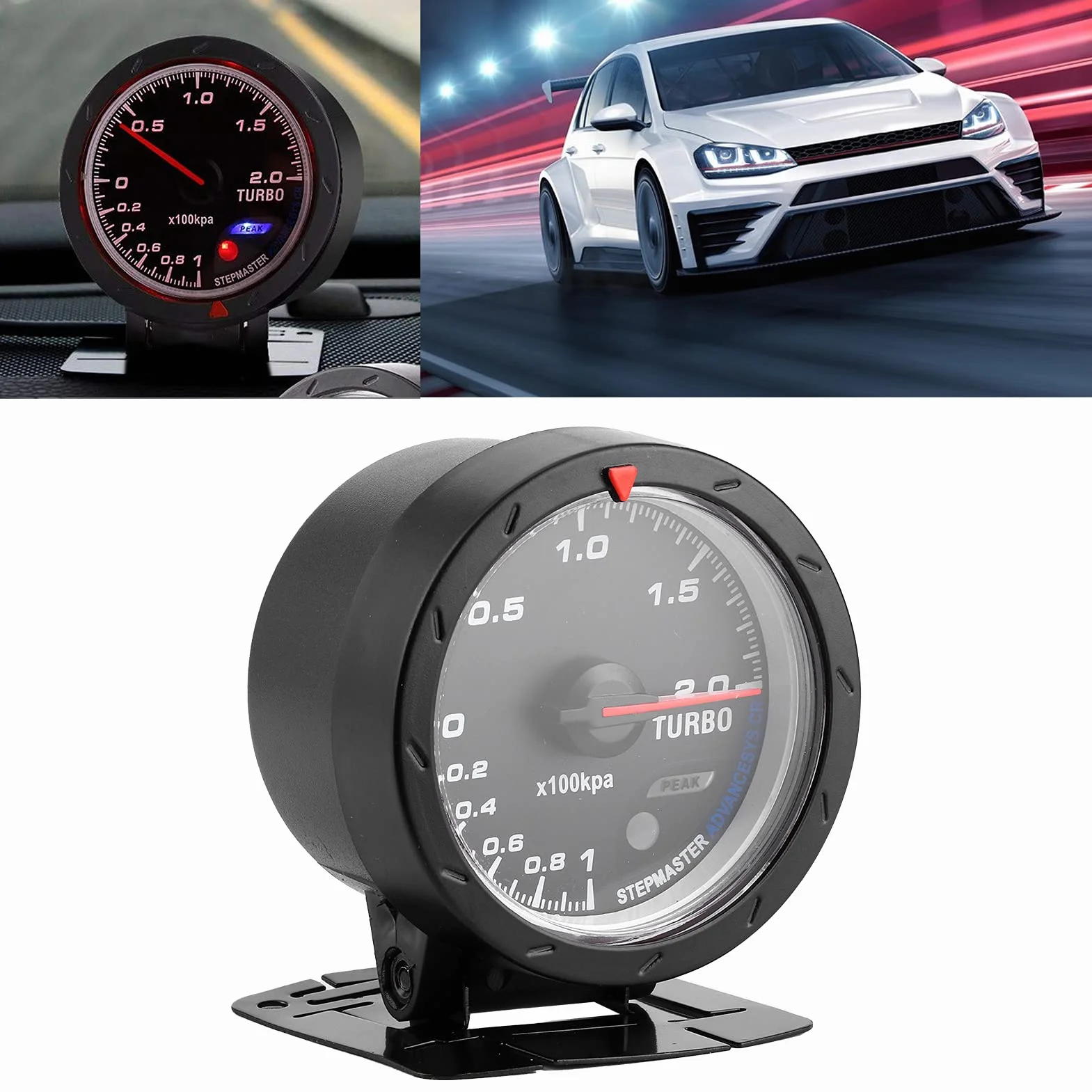 Misuratore di Pressione del Manometro Turbo Boost 0‑200 Kpa Retroilluminazione a LED 60 Mm/2,5 Pollici di Diametro Universale per Auto 12V