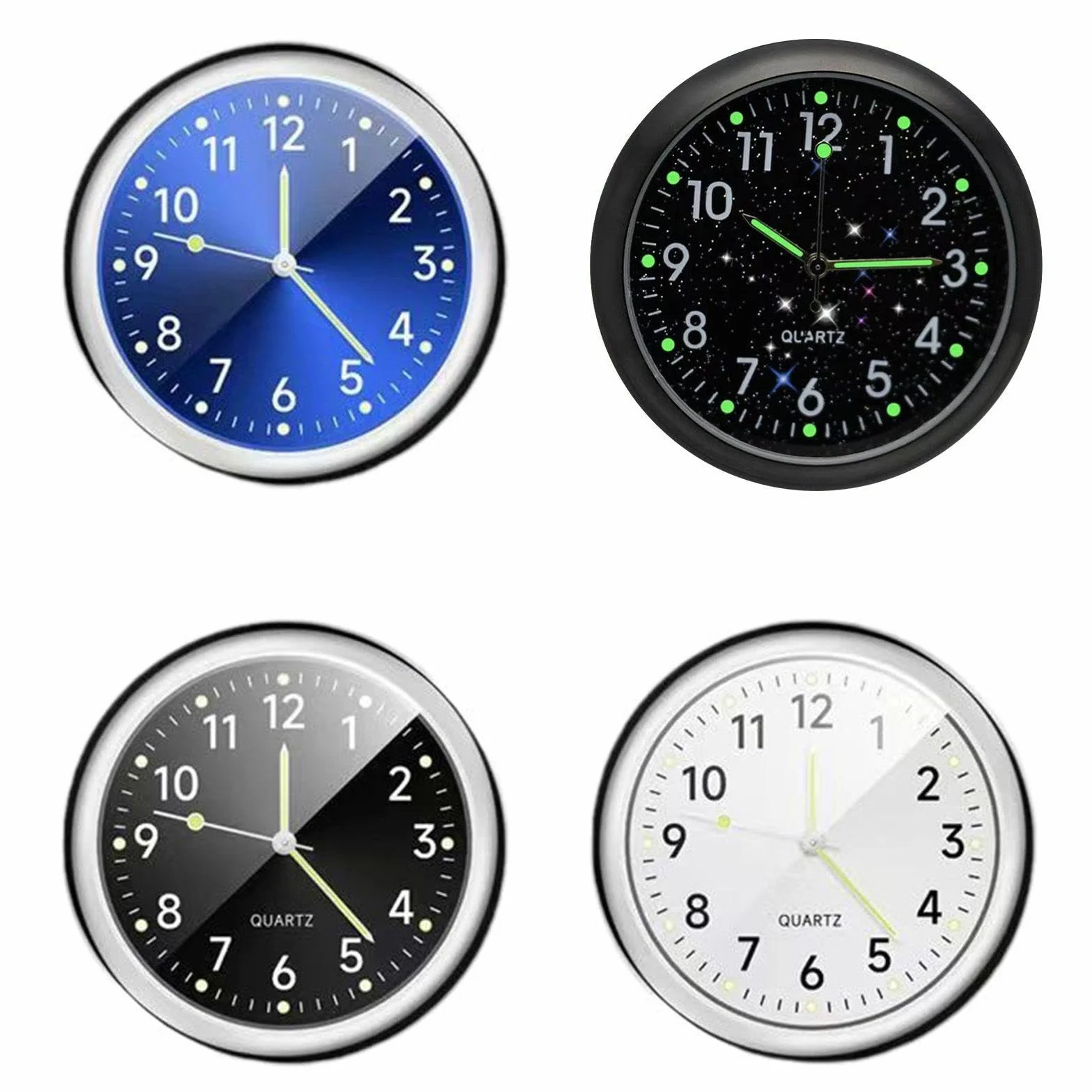 Mini Orologio Al Quarzo In Metallo Per Auto, 4 Orologi Con Nastri Biadesivi, Accessori