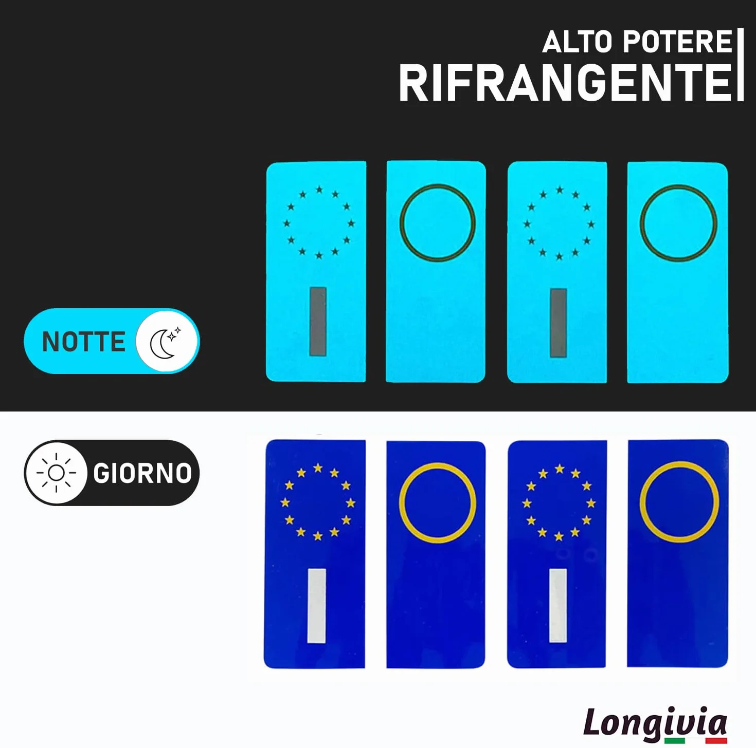 Adesivi Targa Auto Italiana Rifrangenti 4 PEZZI 4.5 x 9.8 cm Ultra Resistente Pioggia Sole UV