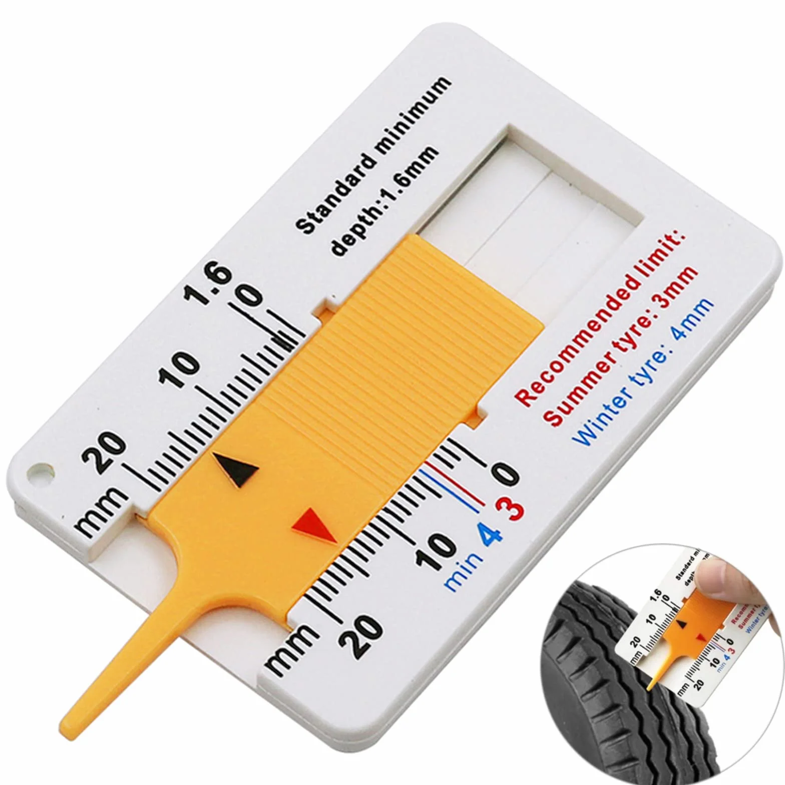 Spessimetro per Pneumatici Misuratori Spessore Battistrada 0-20mm Tyre Tread Depth Gauge (4 Pezzi)