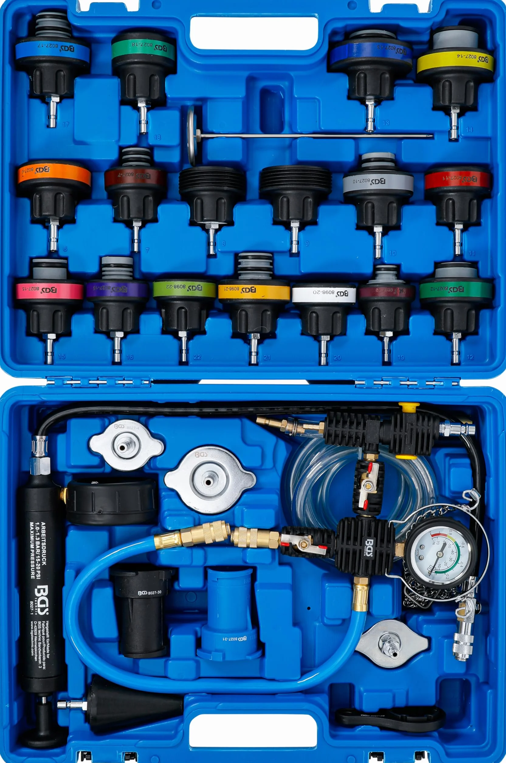 BGS 8098 | Set per test pressione sistemi di raffreddamento | incl. strumenti di riempimento | 28 pz.