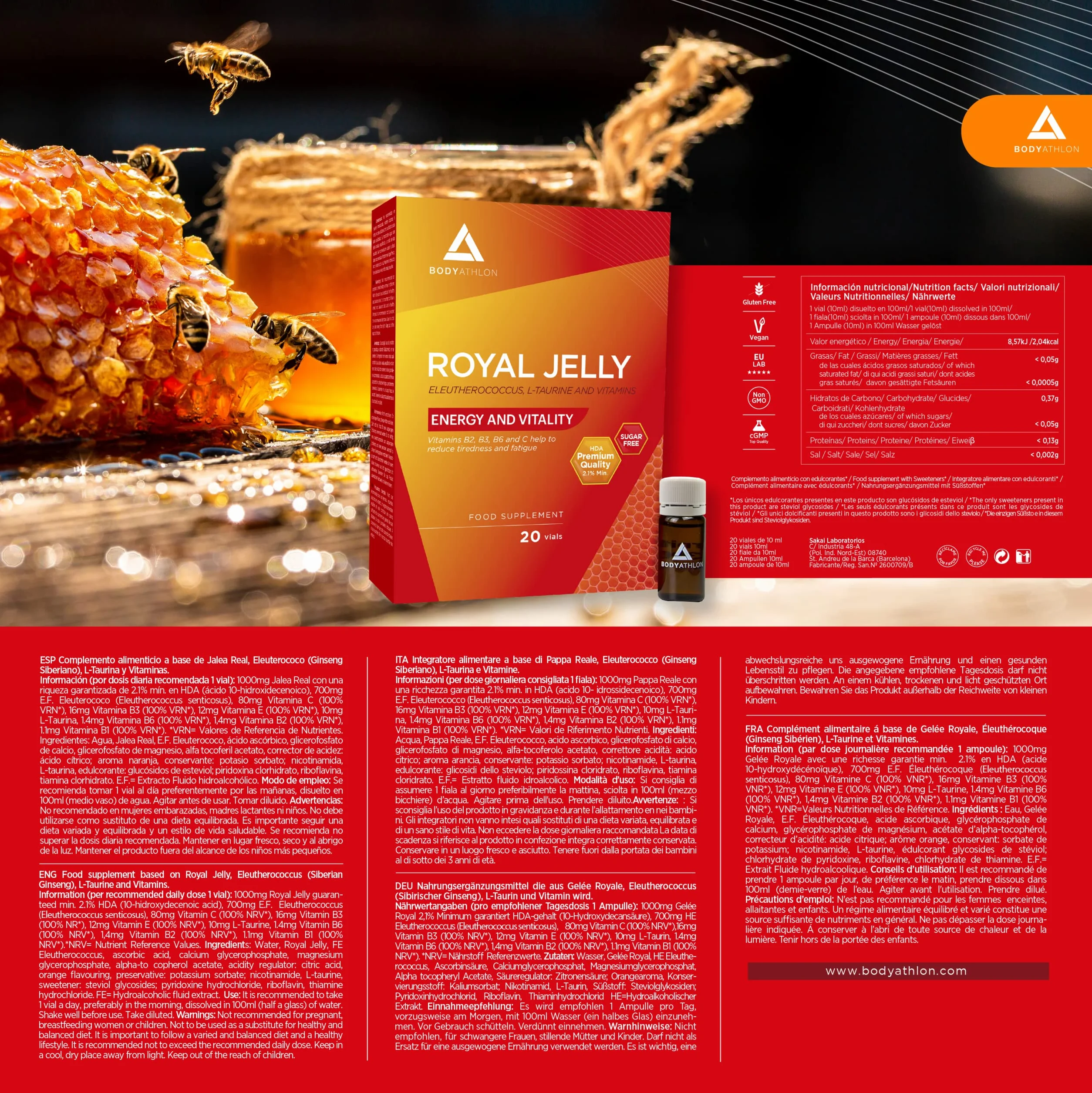 Pappa Reale e Ginseng Complesso vitaminico Eleuterococco L-Taurina Vitamine B C E 20 Fiale Energia Vitalità