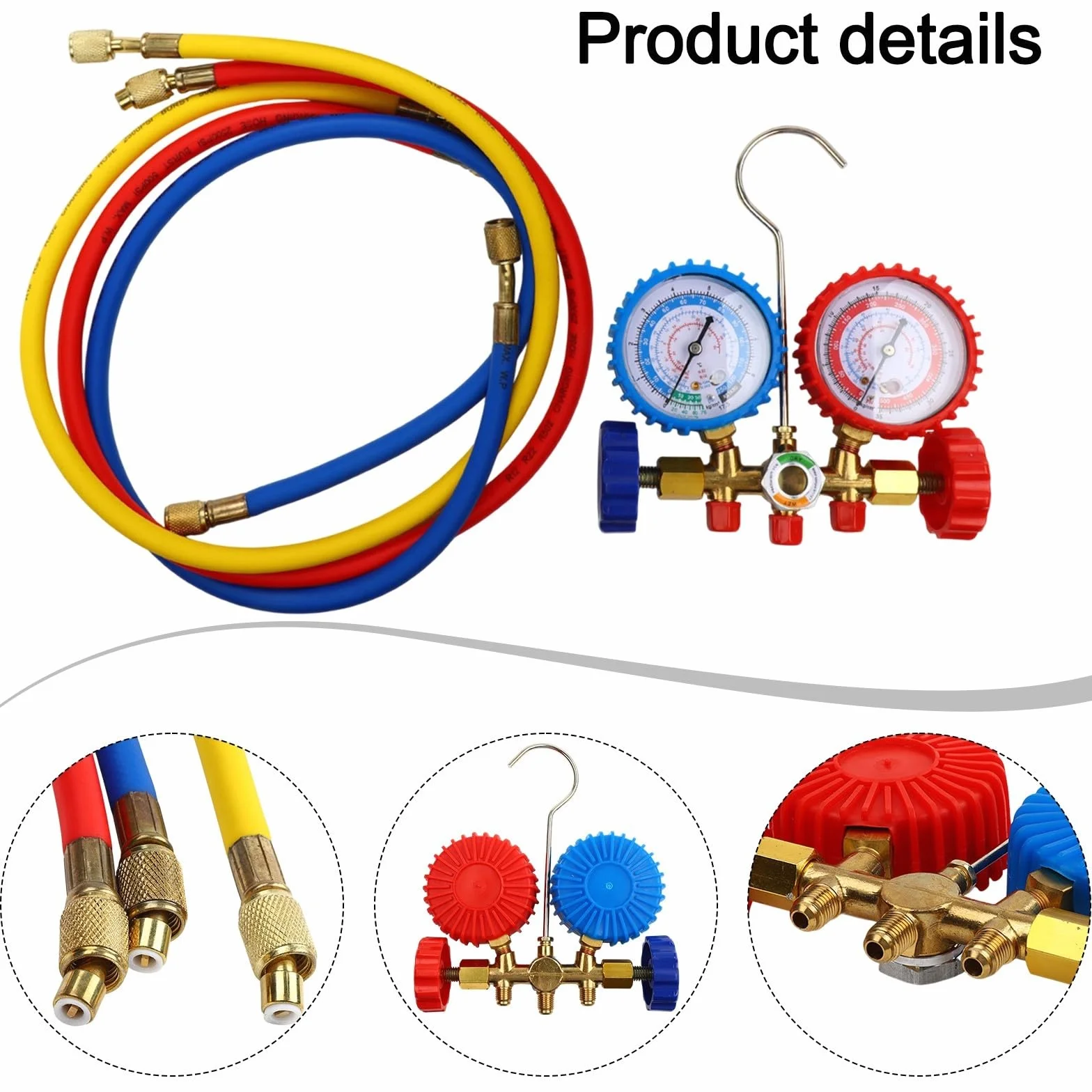 Kit di misurazione per collettore diagnostico, a 3 vie, per aria condizionata, fluoro, per R134, R12, R22, R404