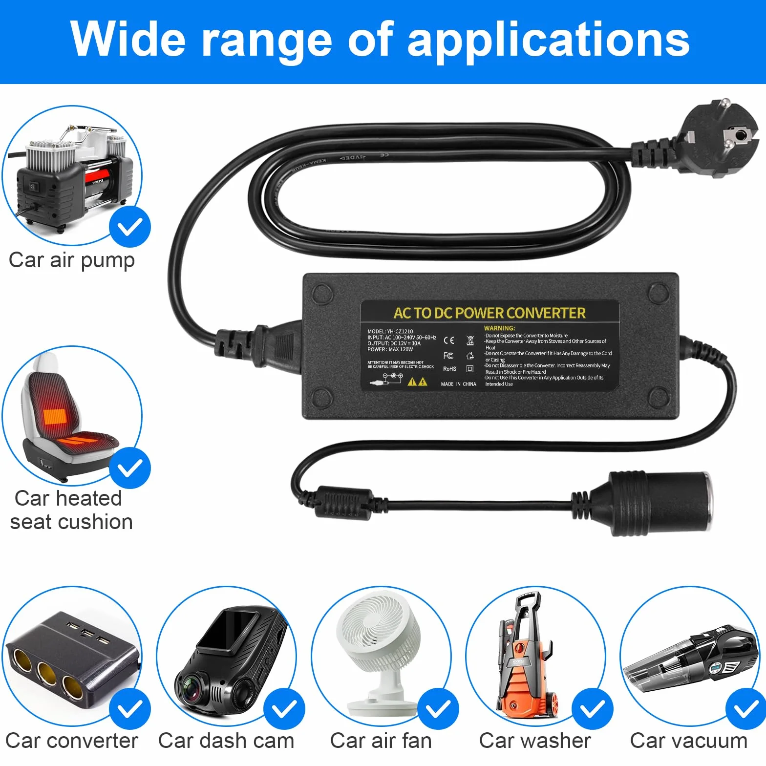 JIZZU AC-DC Convertitore Trasformatore 12V 220V Adattatore Accendisigari per Auto 120W